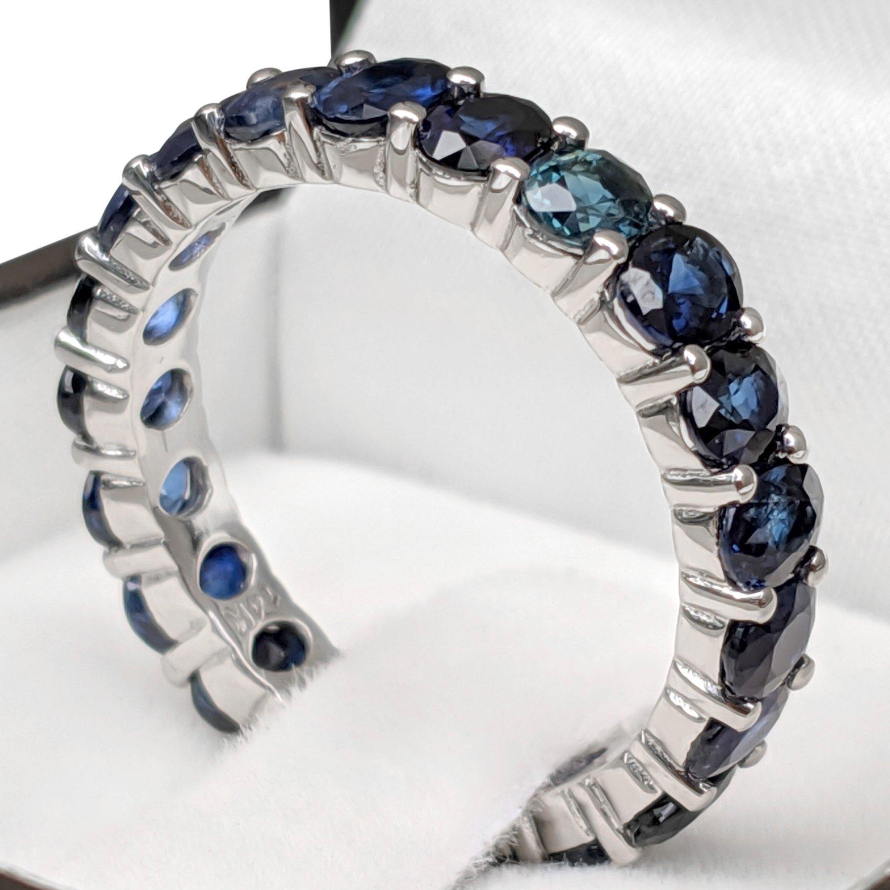 Oval Cut NO RESERVE! 4.55Ct Sapphire Eternity Band - Sapphire - 14kt White gold - Ring For Sale