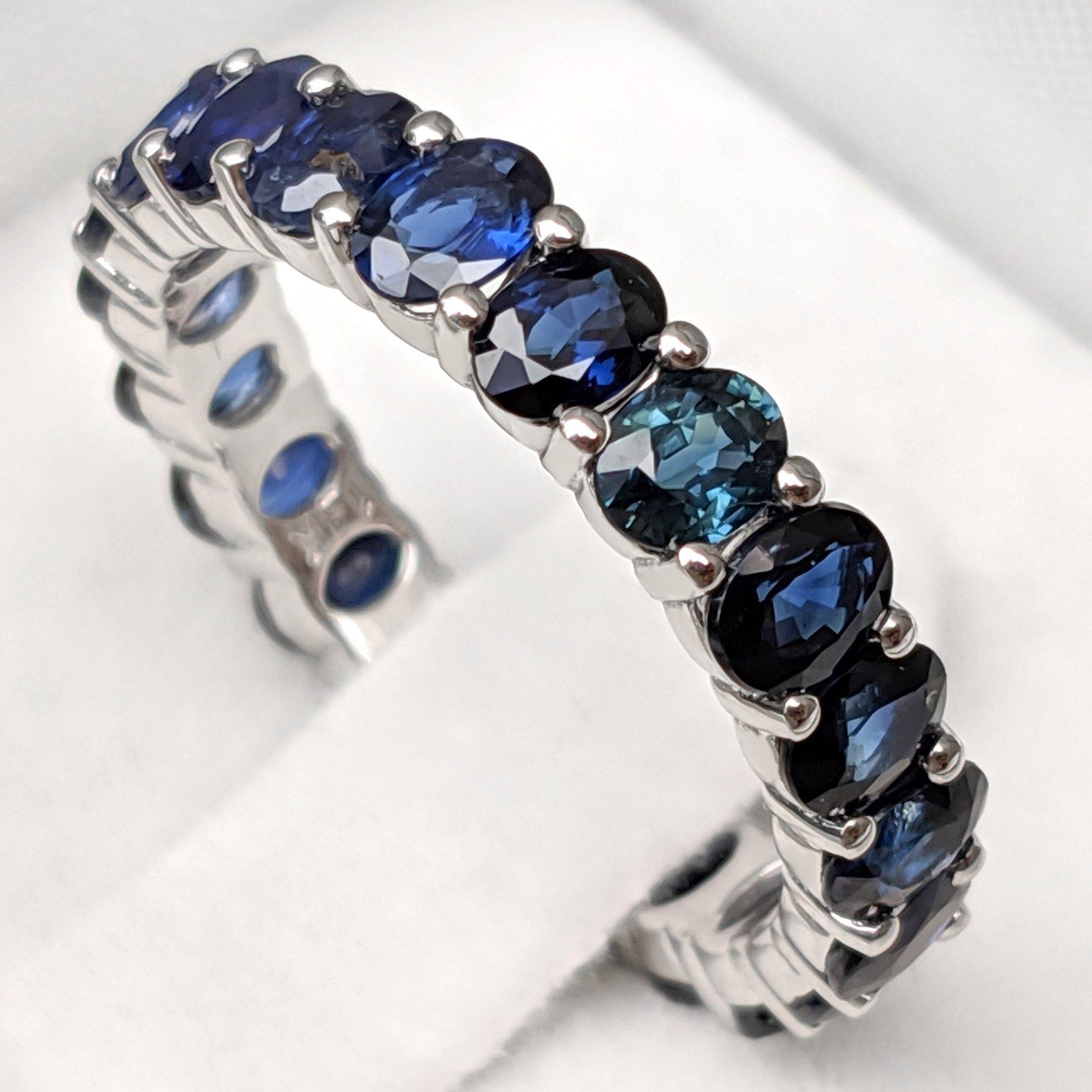 Women's NO RESERVE! 4.55Ct Sapphire Eternity Band - Sapphire - 14kt White gold - Ring For Sale