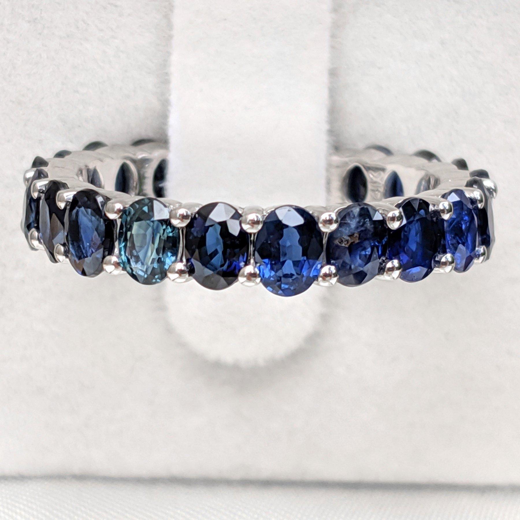 NO RESERVE! 4.55Ct Sapphire Eternity Band - Sapphire - 14kt White gold - Ring For Sale 1