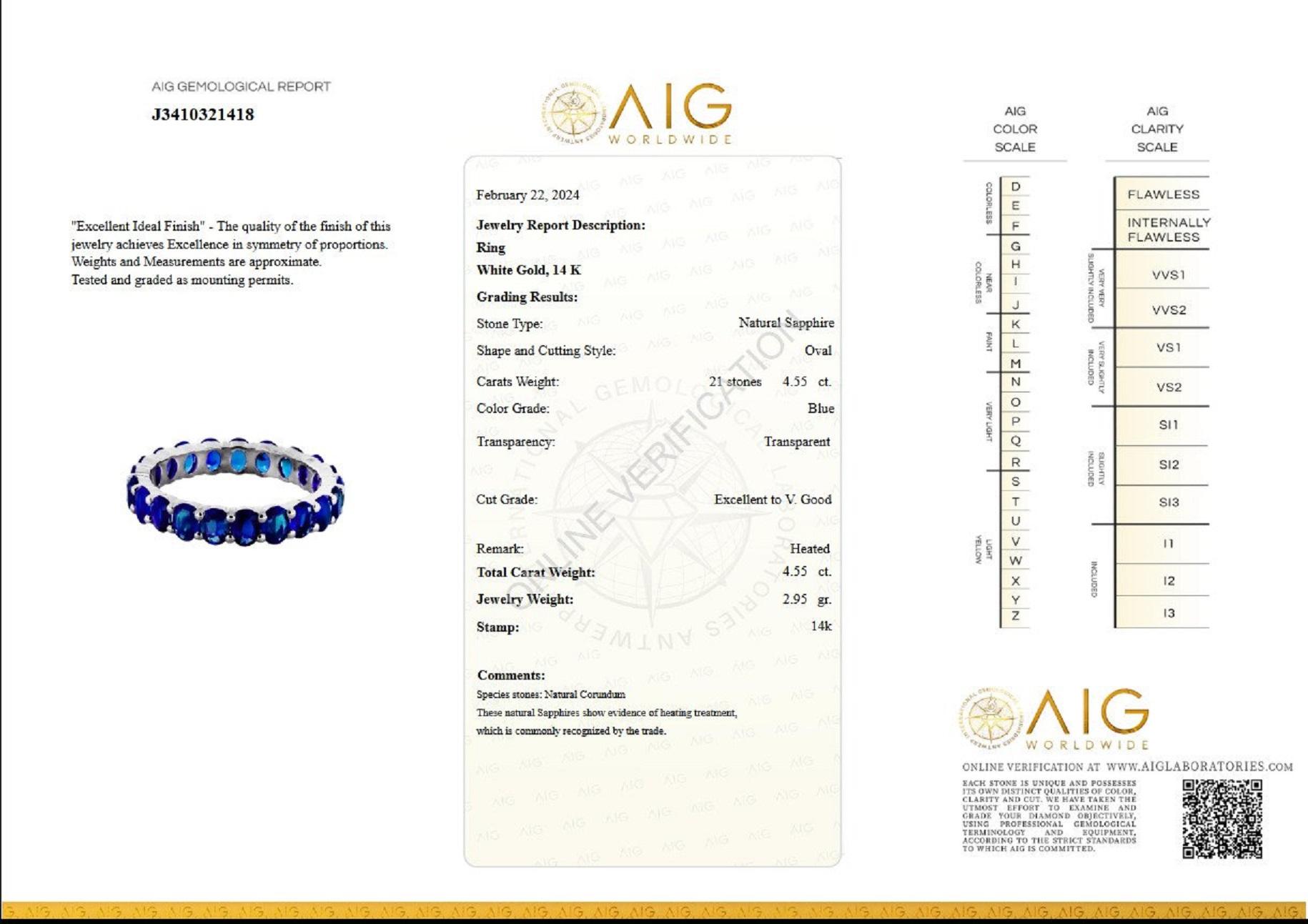 NO RESERVE! 4.55Ct Sapphire Eternity Band - Sapphire - 14kt White gold - Ring For Sale 2