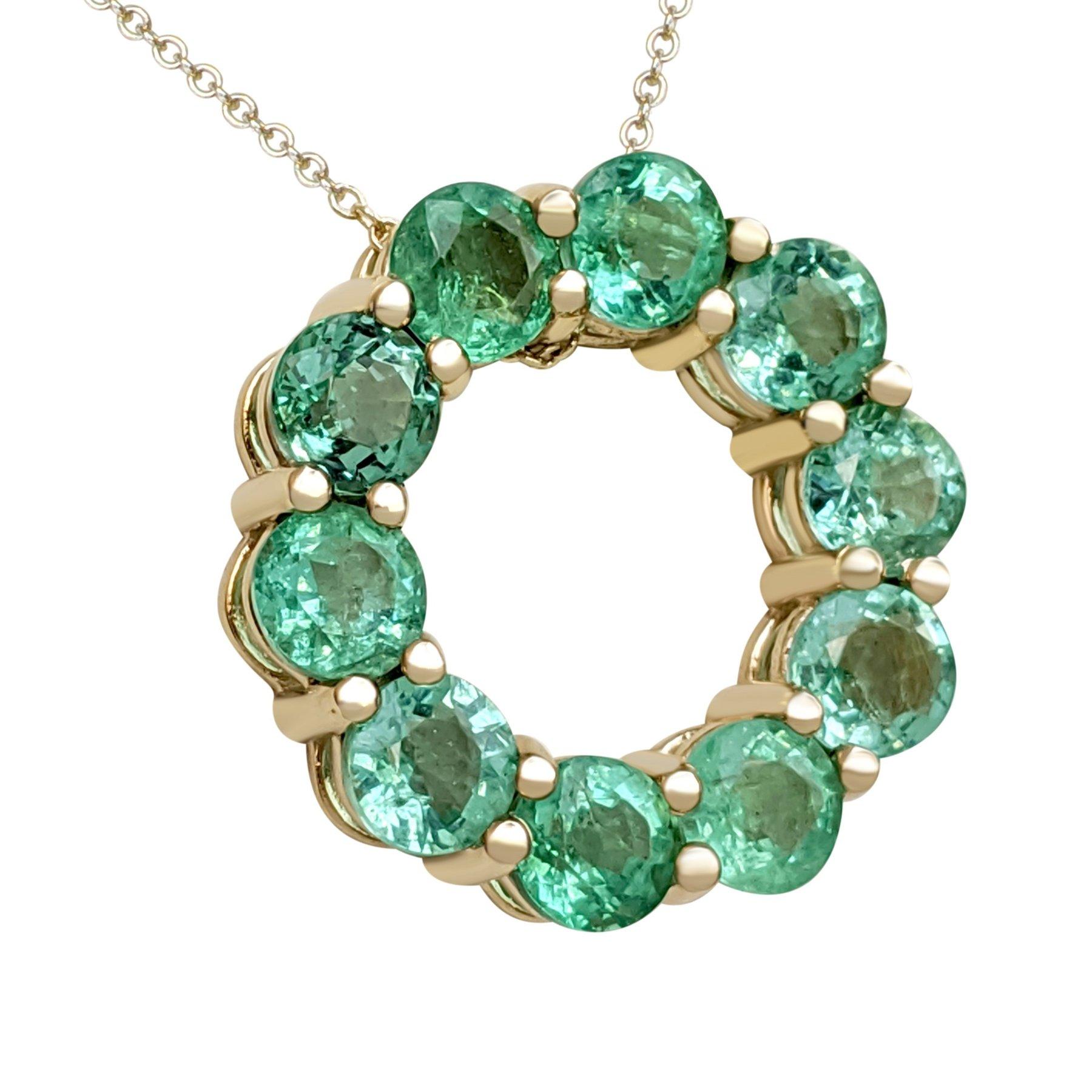 Emerald Cut $1 NO RESERVE! 4.57 Carat Emerald Circle - 14kt Yellow gold - Pendant Necklace