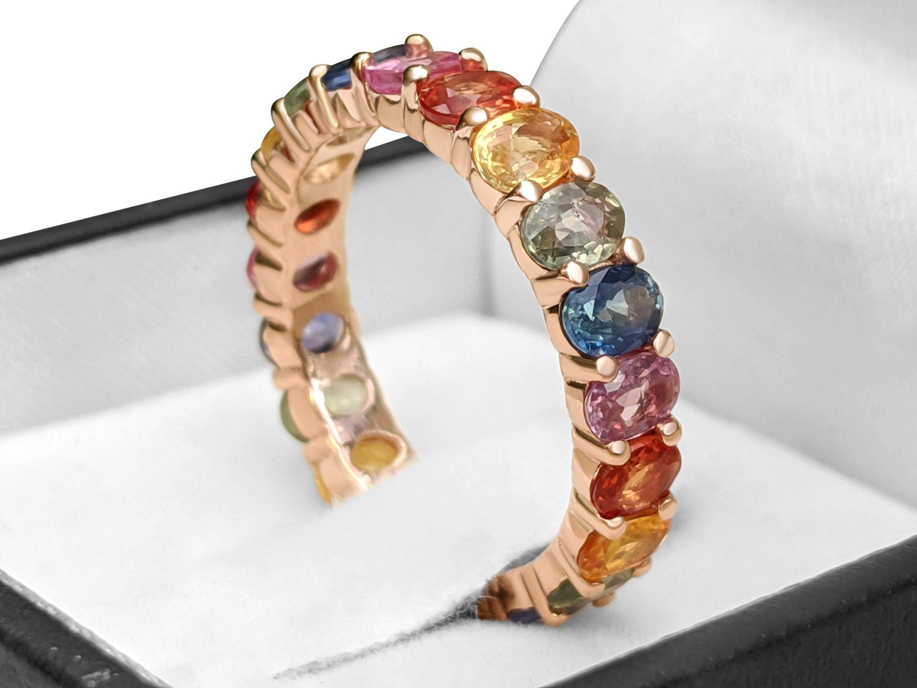 Art Deco NO RESERVE! 4.65 Carat Natural Sapphire Eternity Band - 14 kt. Pink gold - Ring For Sale