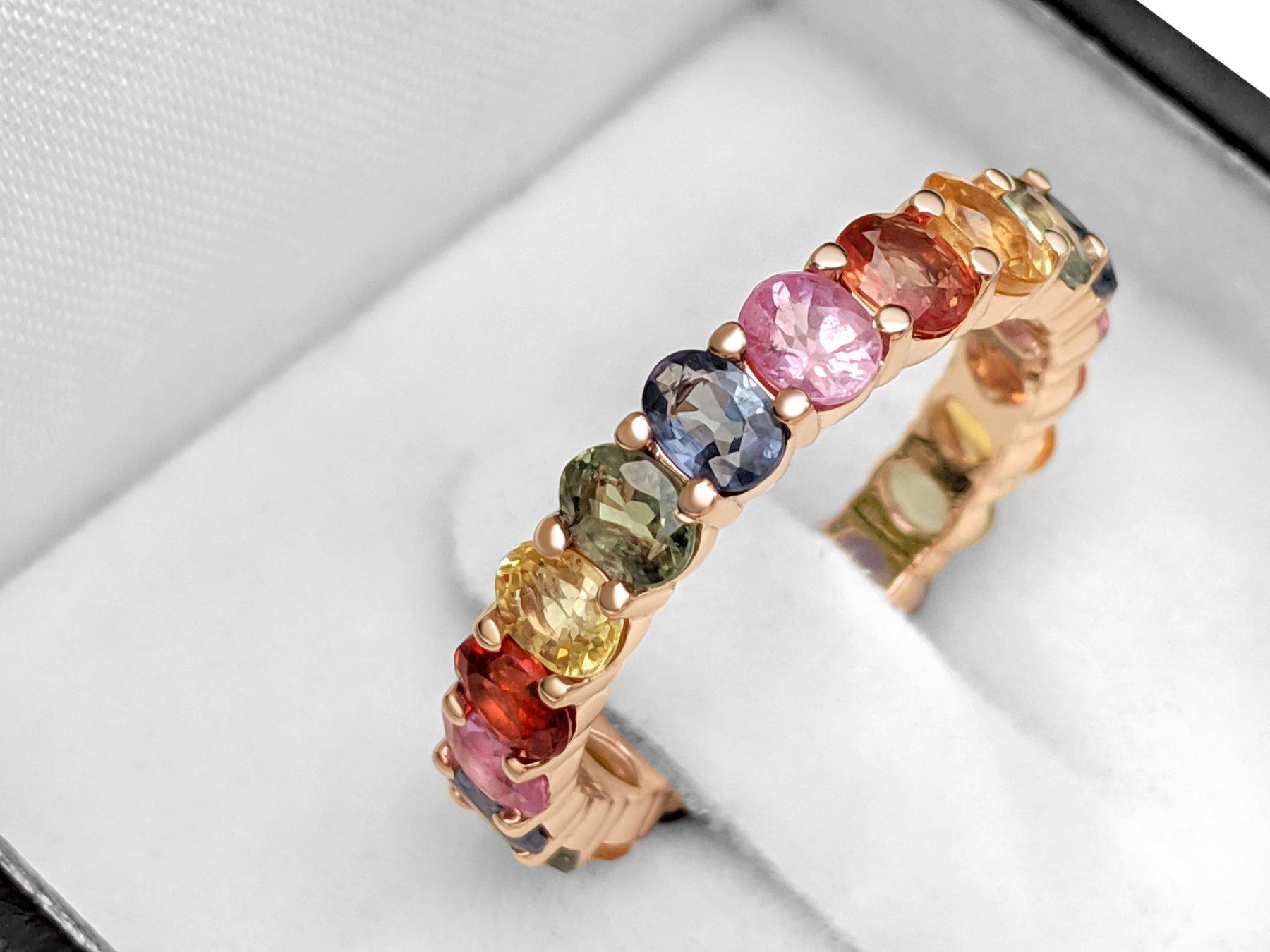 Oval Cut NO RESERVE! 4.65 Carat Natural Sapphire Eternity Band - 14 kt. Pink gold - Ring