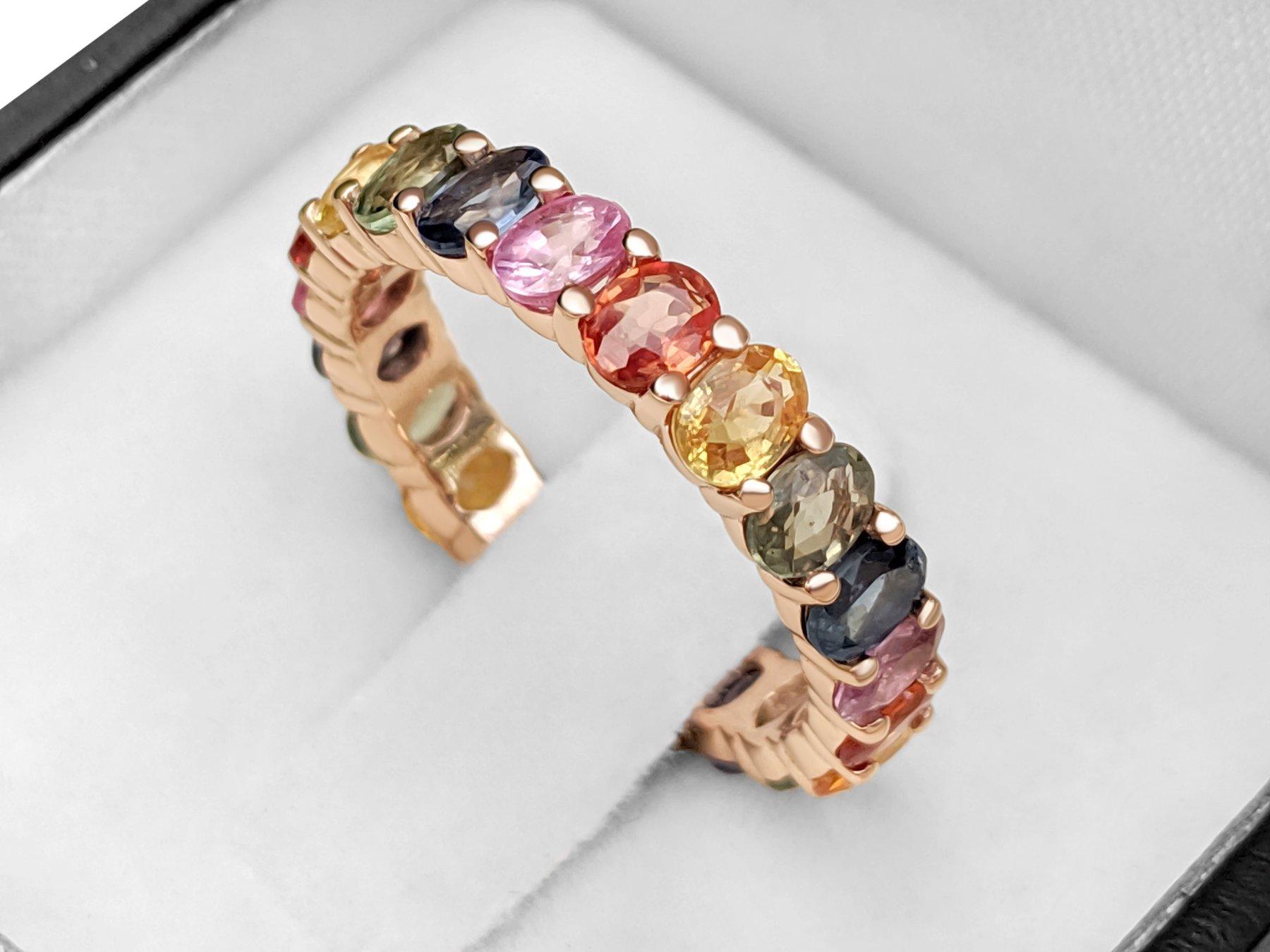 NO RESERVE! 4.65 Carat Natural Sapphire Eternity Band - 14 kt. Pink gold - Ring In New Condition For Sale In Ramat Gan, IL