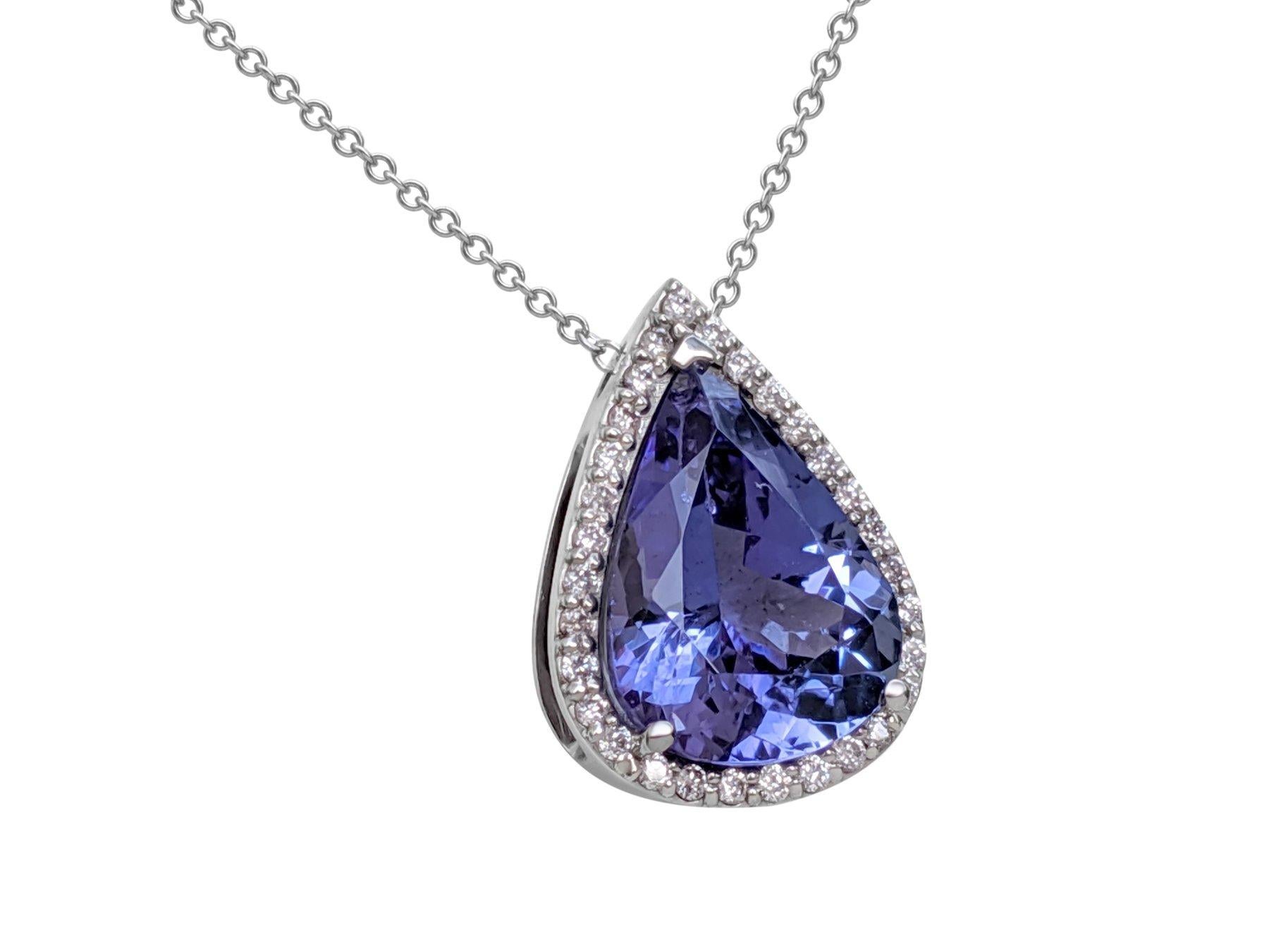 NO RESERVE! 4.66 Ct Tanzanites & 0.21Ct Diamonds 14 kt. White gold Necklace For Sale 1