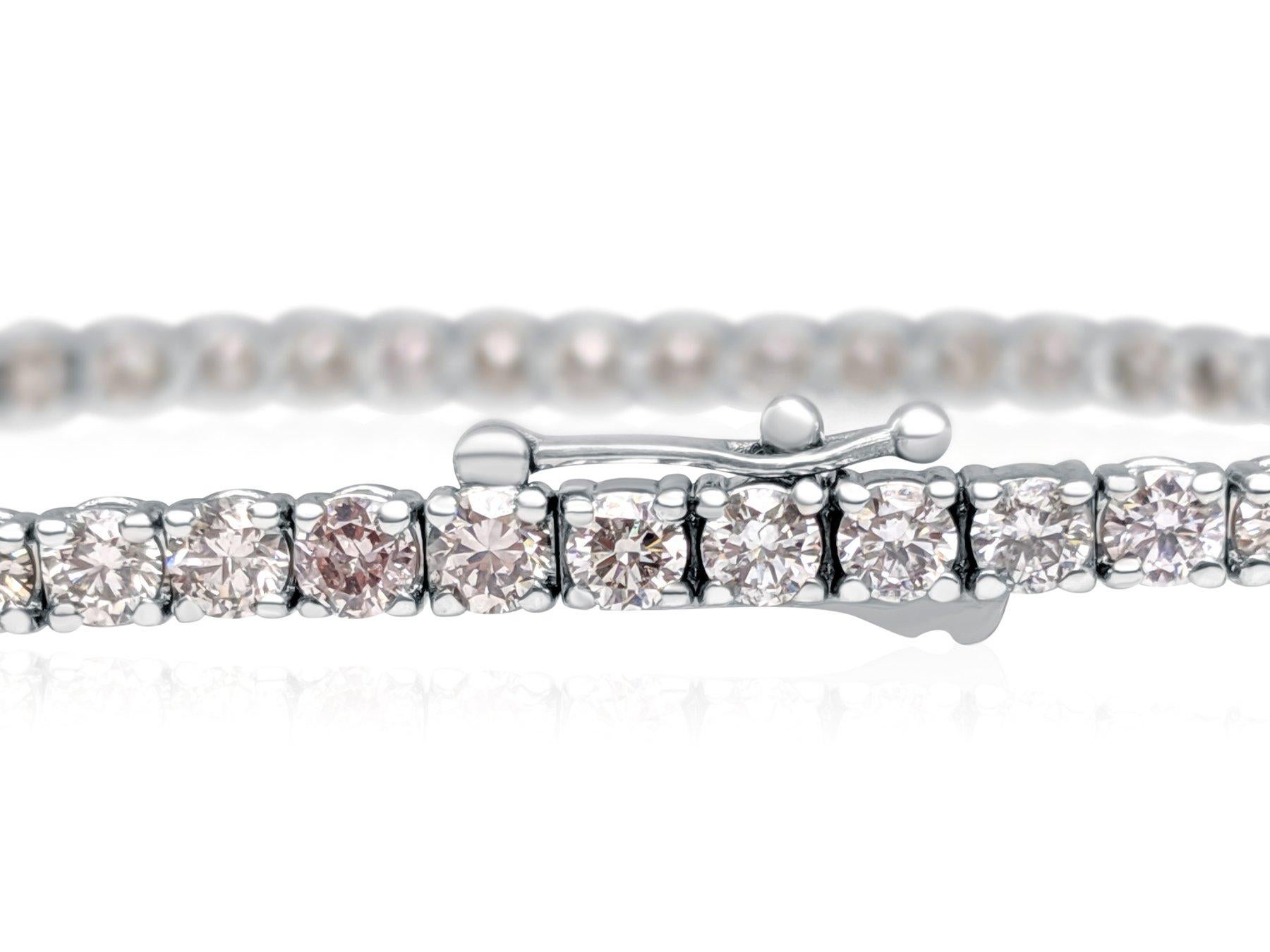 Art Deco NO RESERVE!  4.67Ct Fancy Light Pink Diamond Tennis 14K White Gold Bracelet