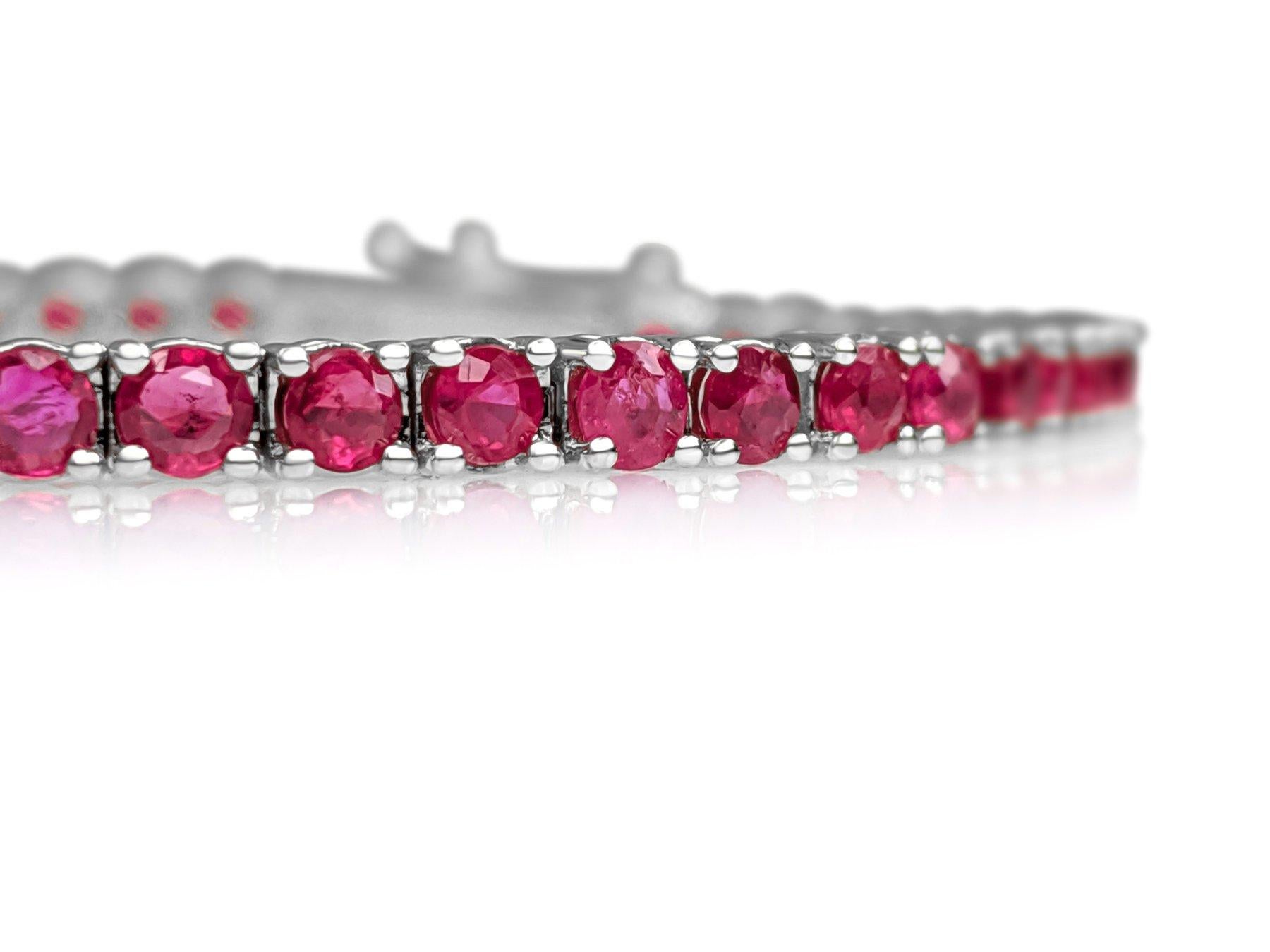Round Cut NO RESERVE! 4.88Ct Natural Rubies Tennis Riviera - 14kt White gold - Bracelet For Sale