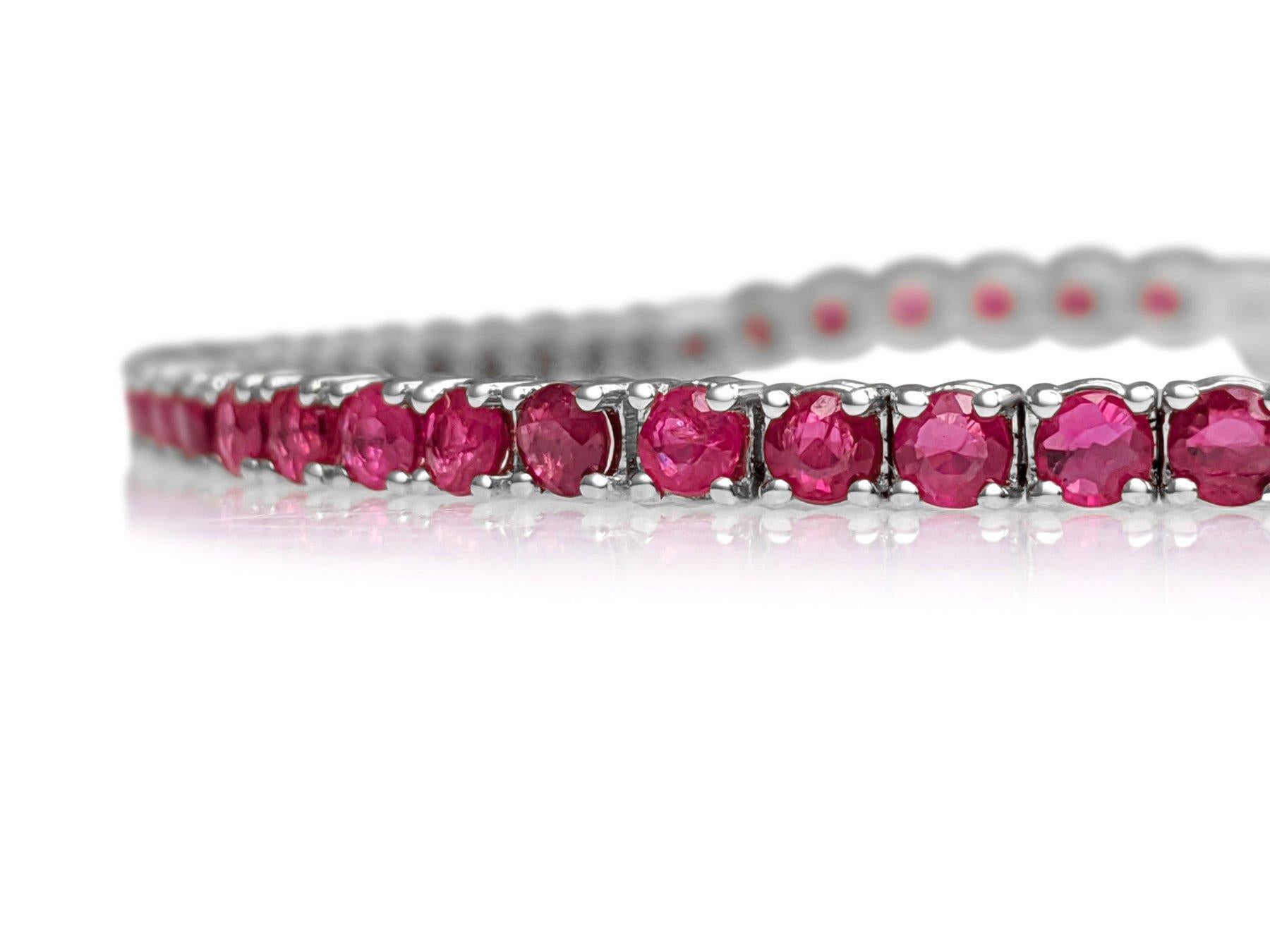 Women's NO RESERVE! 4.88Ct Natural Rubies Tennis Riviera - 14kt White gold - Bracelet For Sale