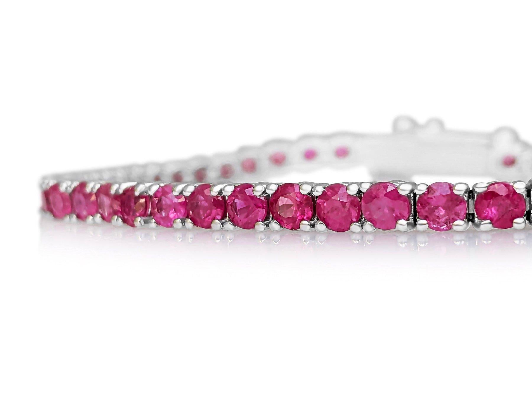 NO RESERVE! 4.89Ct Natural Rubies Tennis Riviera - 14 kt. White gold - Bracelet In New Condition In Ramat Gan, IL