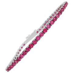 NO RESERVE! 4.89Ct Natural Rubies Tennis Riviera - 14 kt. White gold - Bracelet
