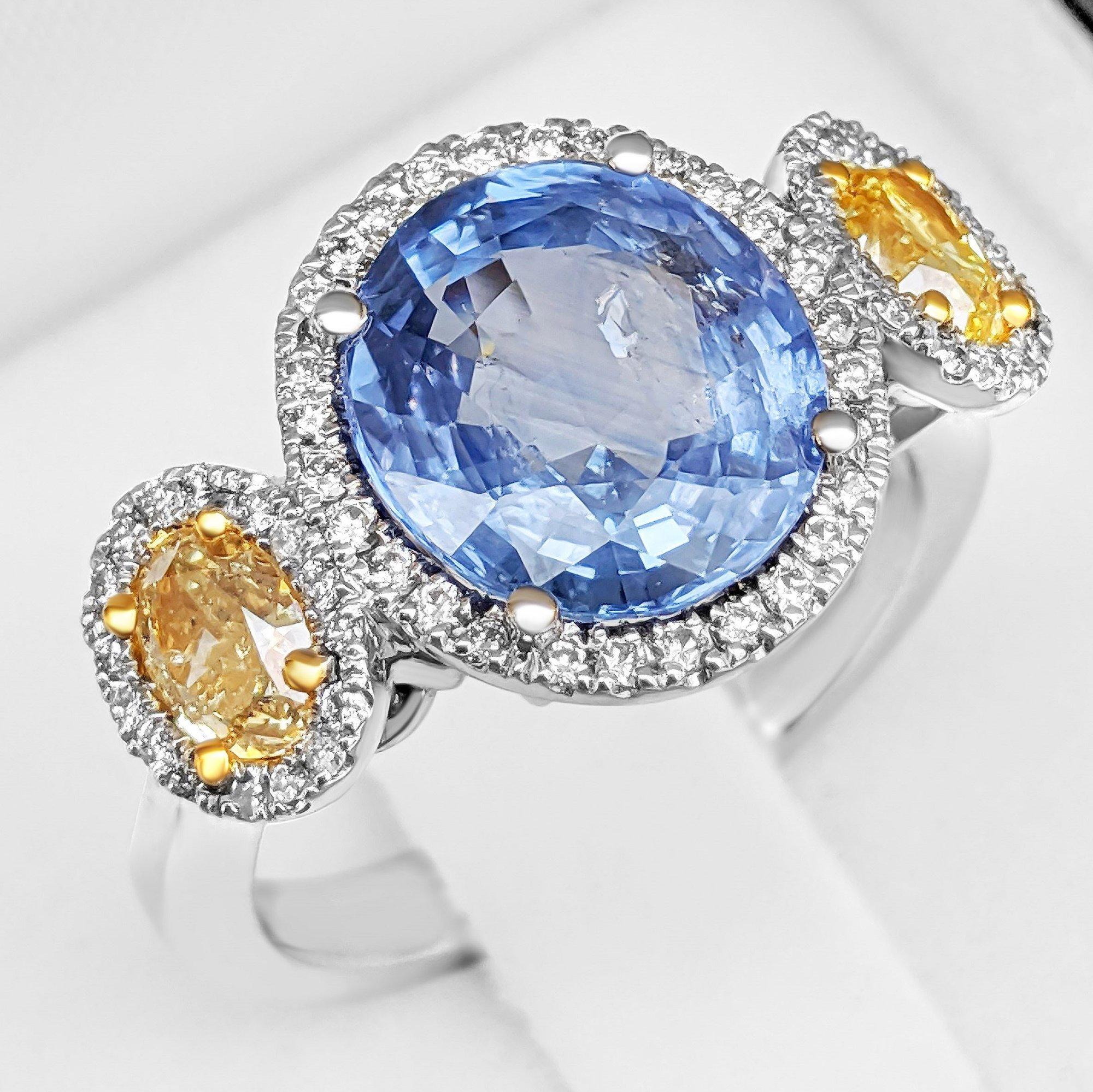 NO RESERVE!  - 4.95ct Sapphire & 1.35Cttw Diamonds- 14K White & Yellow Gold Ring 1