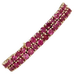 NO RESERVE! 5.07 Carat Natural Burma Rubies Tennis 14K Yellow gold Bracelet