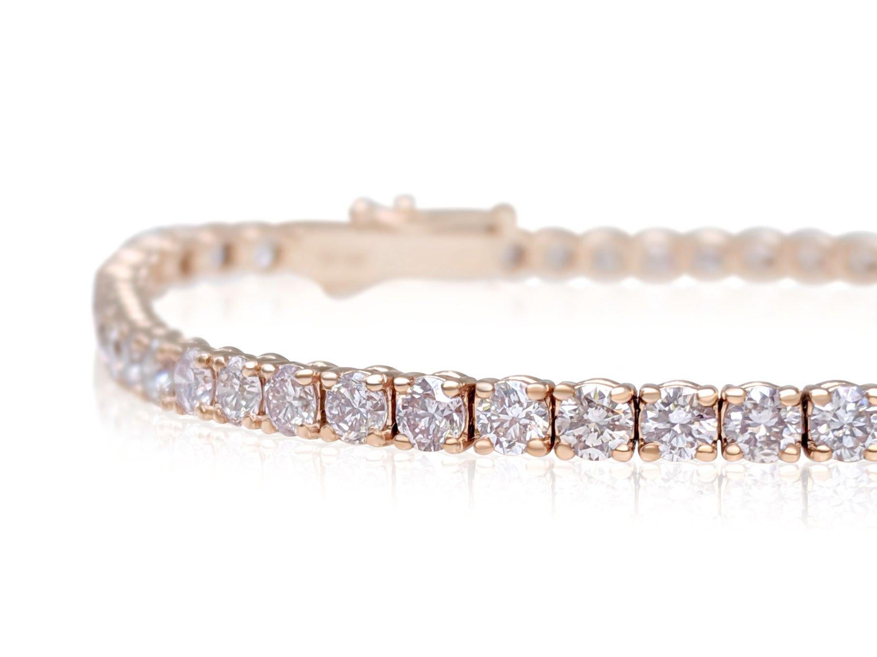 Art déco PAS DE RÉSERVE !  -  5.11Ct Fancy Light Pink Diamond Tennis Bracelet en or rose 14K en vente