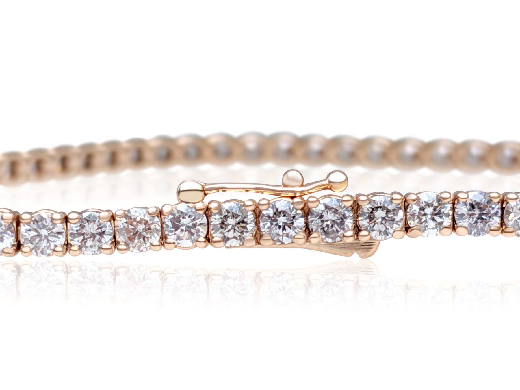 Taille ronde PAS DE RÉSERVE !  -  5.11Ct Fancy Light Pink Diamond Tennis Bracelet en or rose 14K en vente
