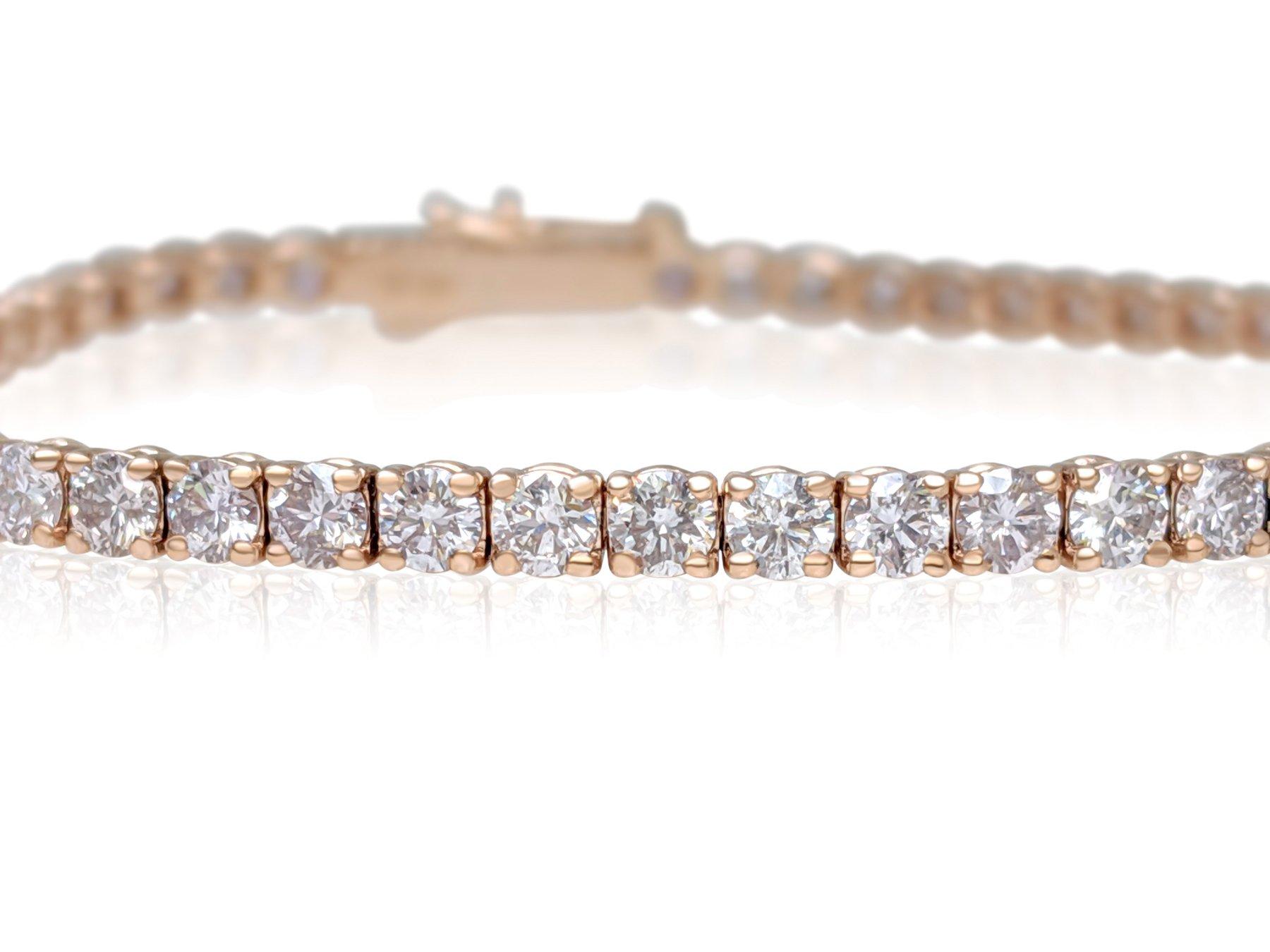 PAS DE RÉSERVE !  -  5.11Ct Fancy Light Pink Diamond Tennis Bracelet en or rose 14K en vente 1