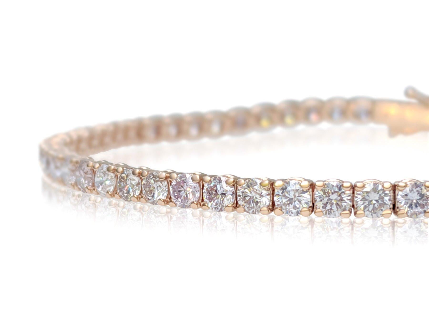 Art déco PAS DE RÉSERVE ! 5.15Ct Fancy Light Pink Diamond Tennis Bracelet en or rose 14K en vente