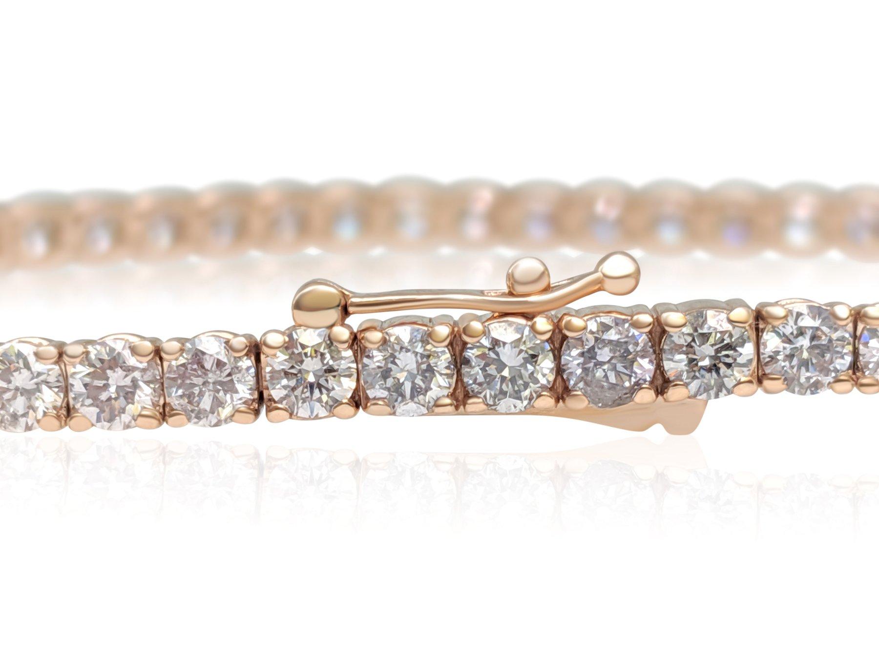 Taille ronde PAS DE RÉSERVE ! 5.15Ct Fancy Light Pink Diamond Tennis Bracelet en or rose 14K en vente