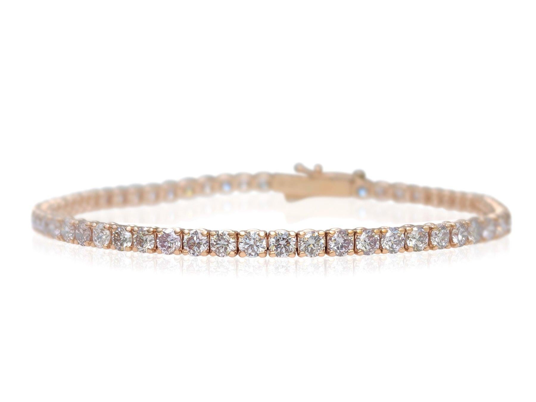 PAS DE RÉSERVE ! 5.15Ct Fancy Light Pink Diamond Tennis Bracelet en or rose 14K Pour femmes en vente