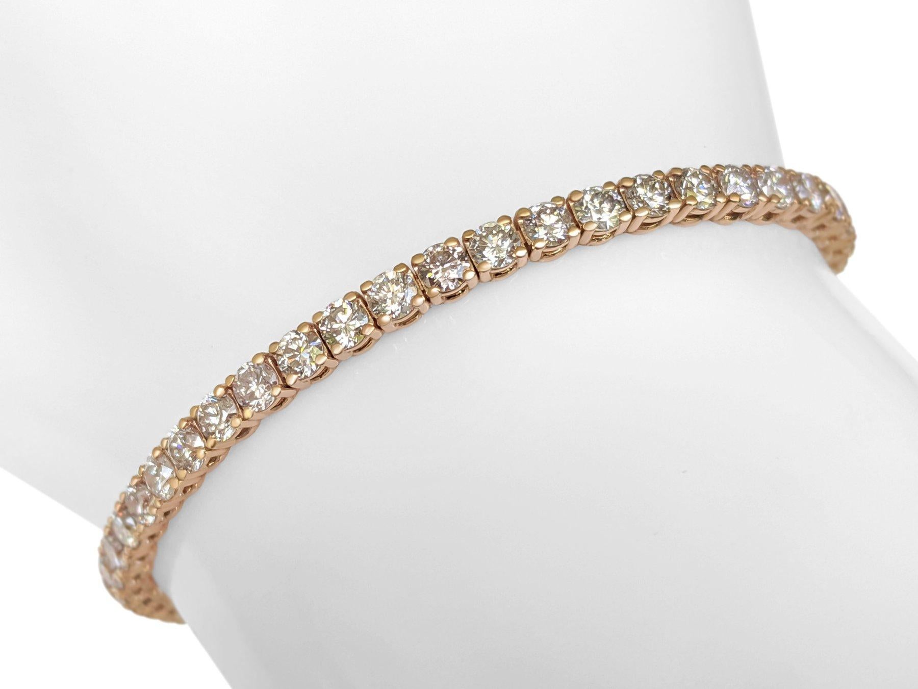 PAS DE RÉSERVE ! 5.15Ct Fancy Light Pink Diamond Tennis Bracelet en or rose 14K en vente 1