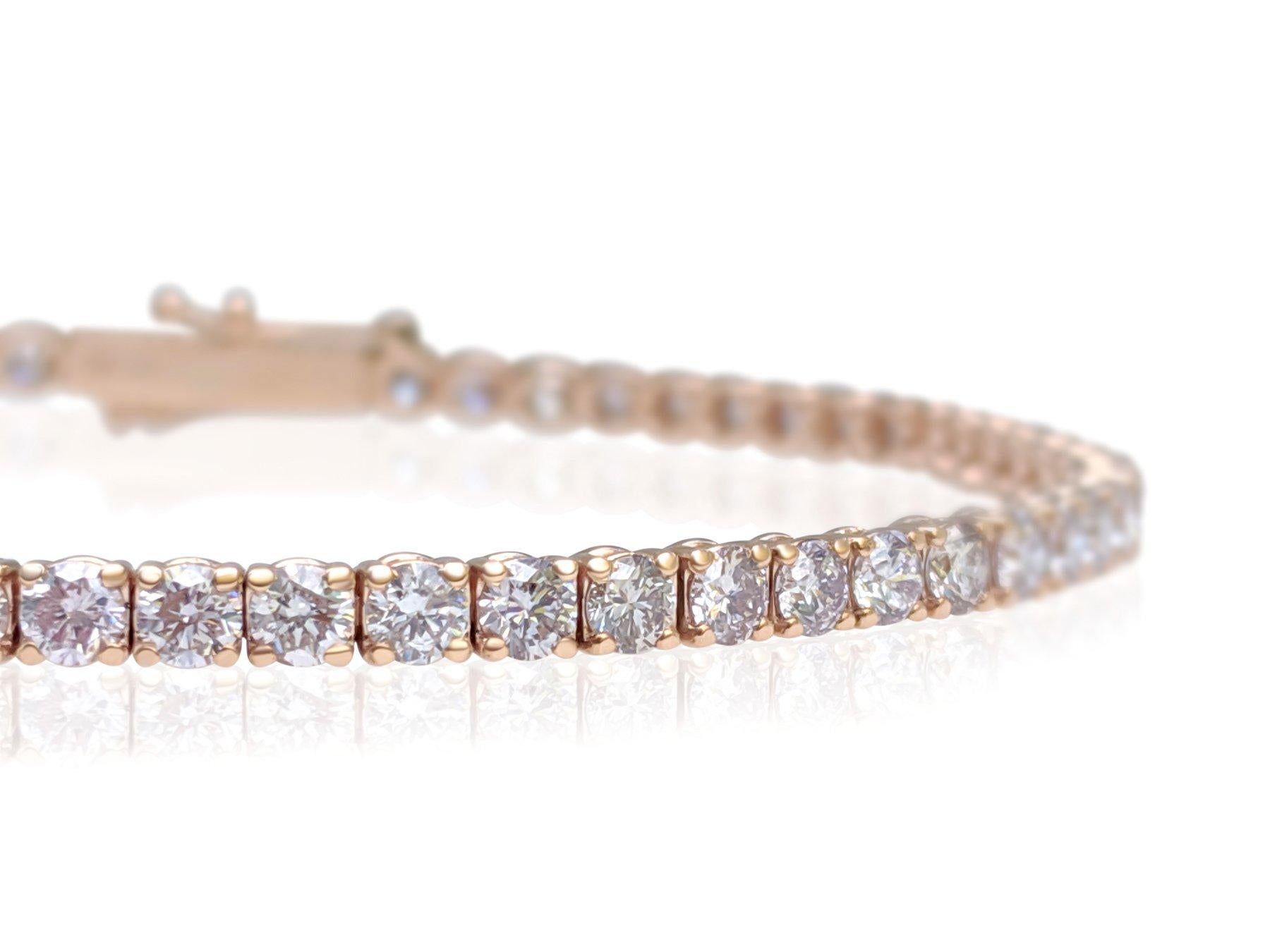 PAS DE RÉSERVE ! 5.15Ct Fancy Light Pink Diamond Tennis Bracelet en or rose 14K en vente 2