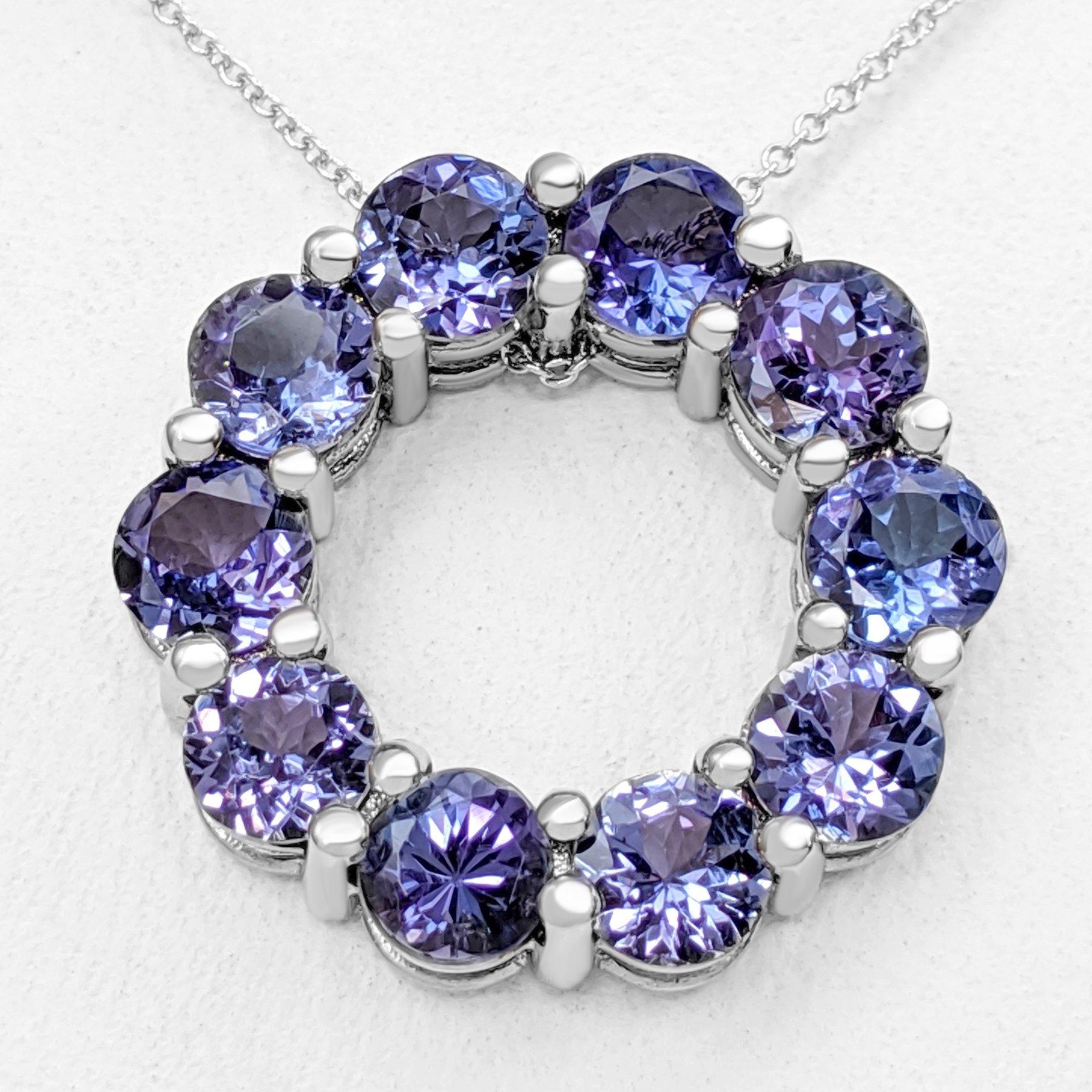 Round Cut $1 NO RESERVE!   5.23cttw Tanzanite, 14K White Gold Necklace With Pendant For Sale