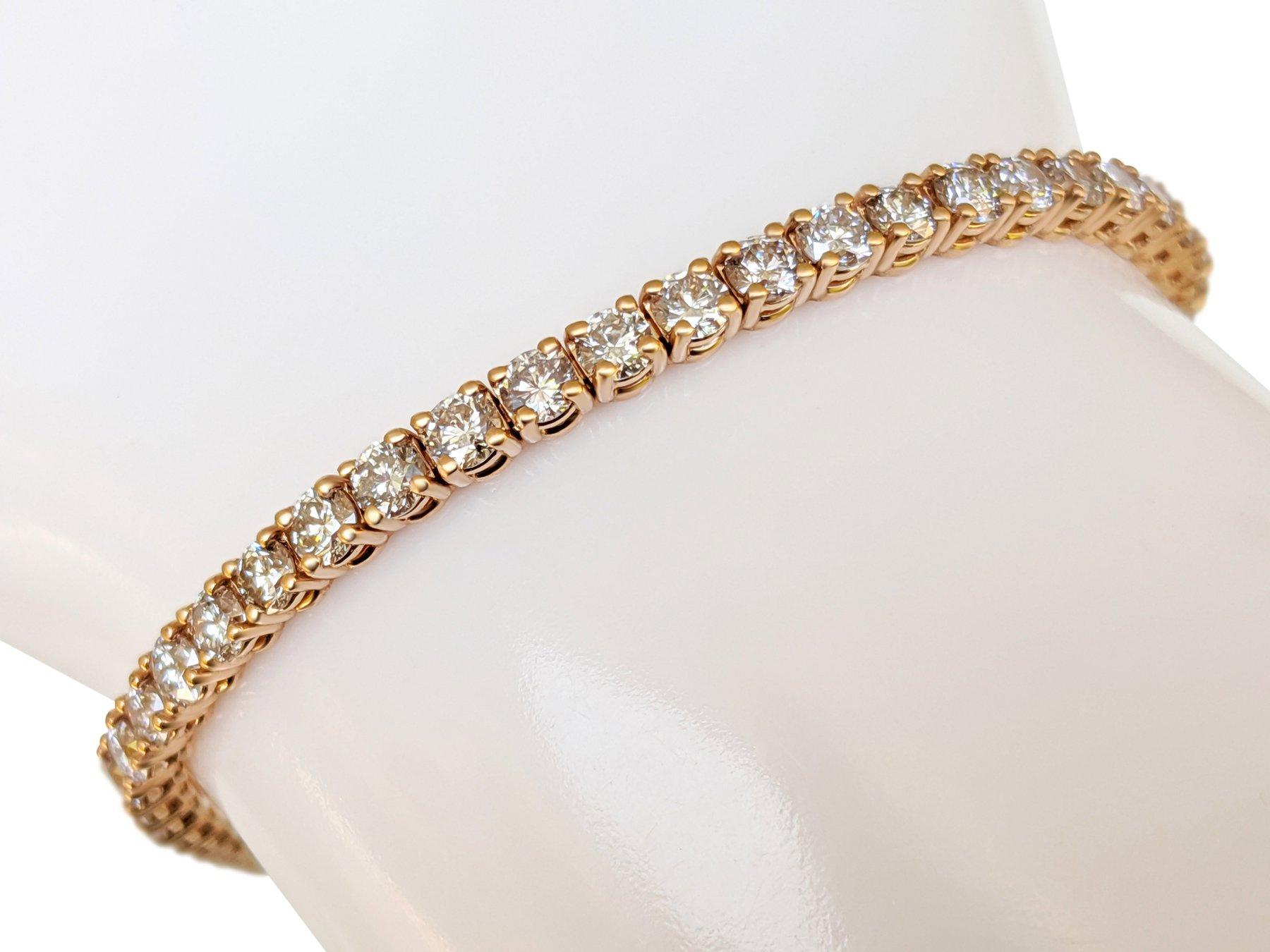 Art Deco NO RESERVE! - 5.41Ct Pink Diamonds Tennis 14K Rose Gold Bracelet For Sale