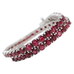 NO RESERVE - 5.47 Carat Natural Red Ruby Tennis, 14 Karat, White Gold Bracelet