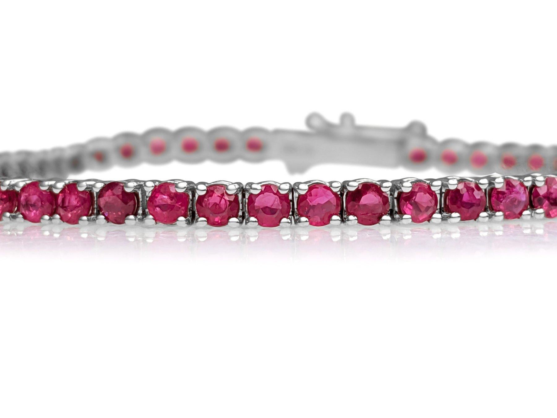 Art Deco NO RESERVE! - 5.60Ct Natural Rubies Tennis Riviera - 14K White Gold Bracelet