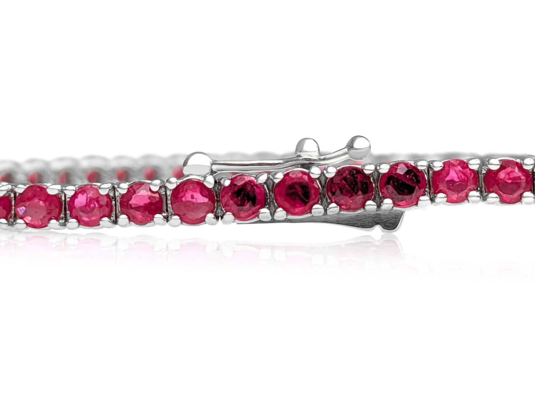 NO RESERVE! - 5.60Ct Natural Rubies Tennis Riviera - 14K White Gold Bracelet In New Condition In Ramat Gan, IL