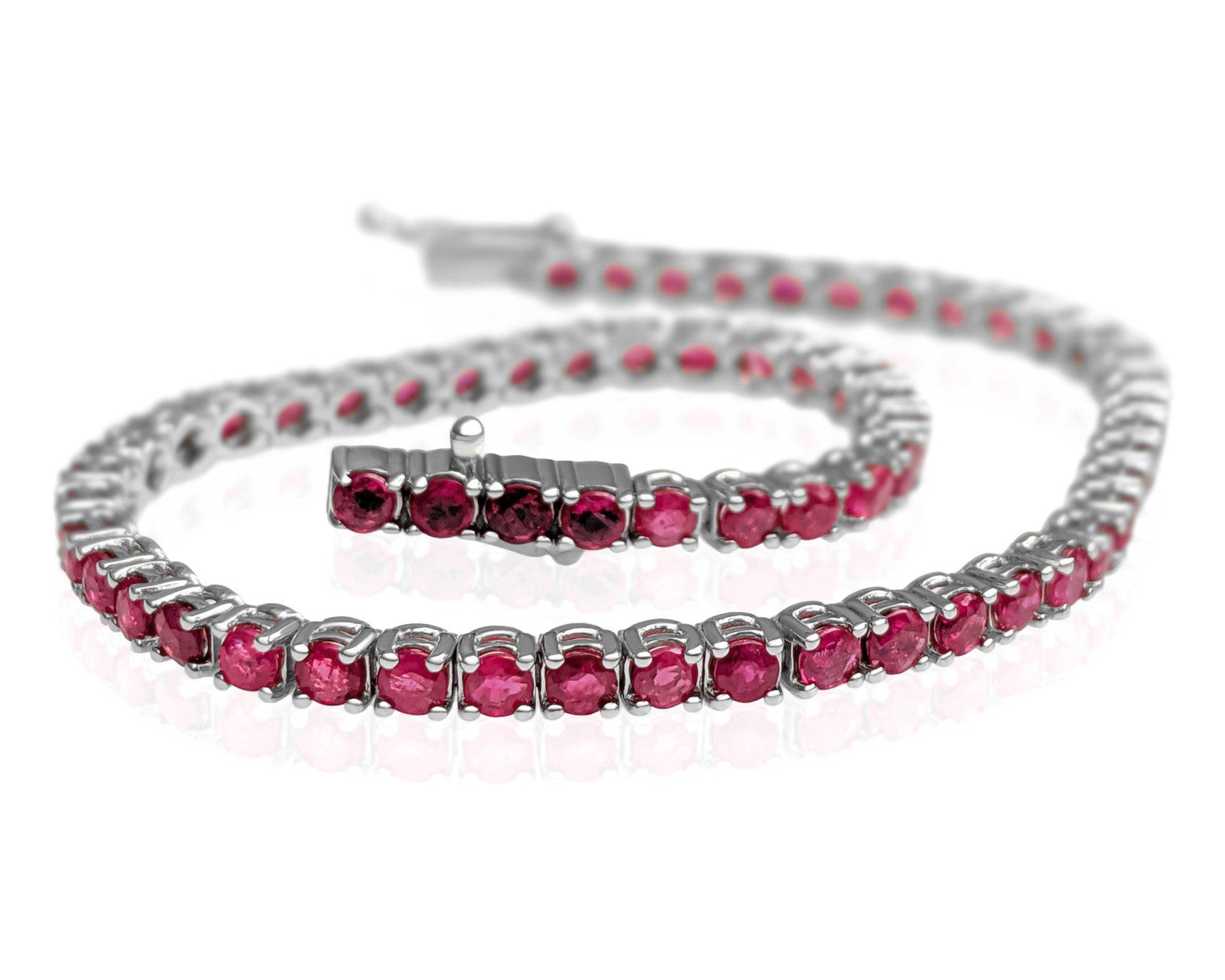 NO RESERVE! - 5.60Ct Natural Rubies Tennis Riviera - 14K White Gold Bracelet 1