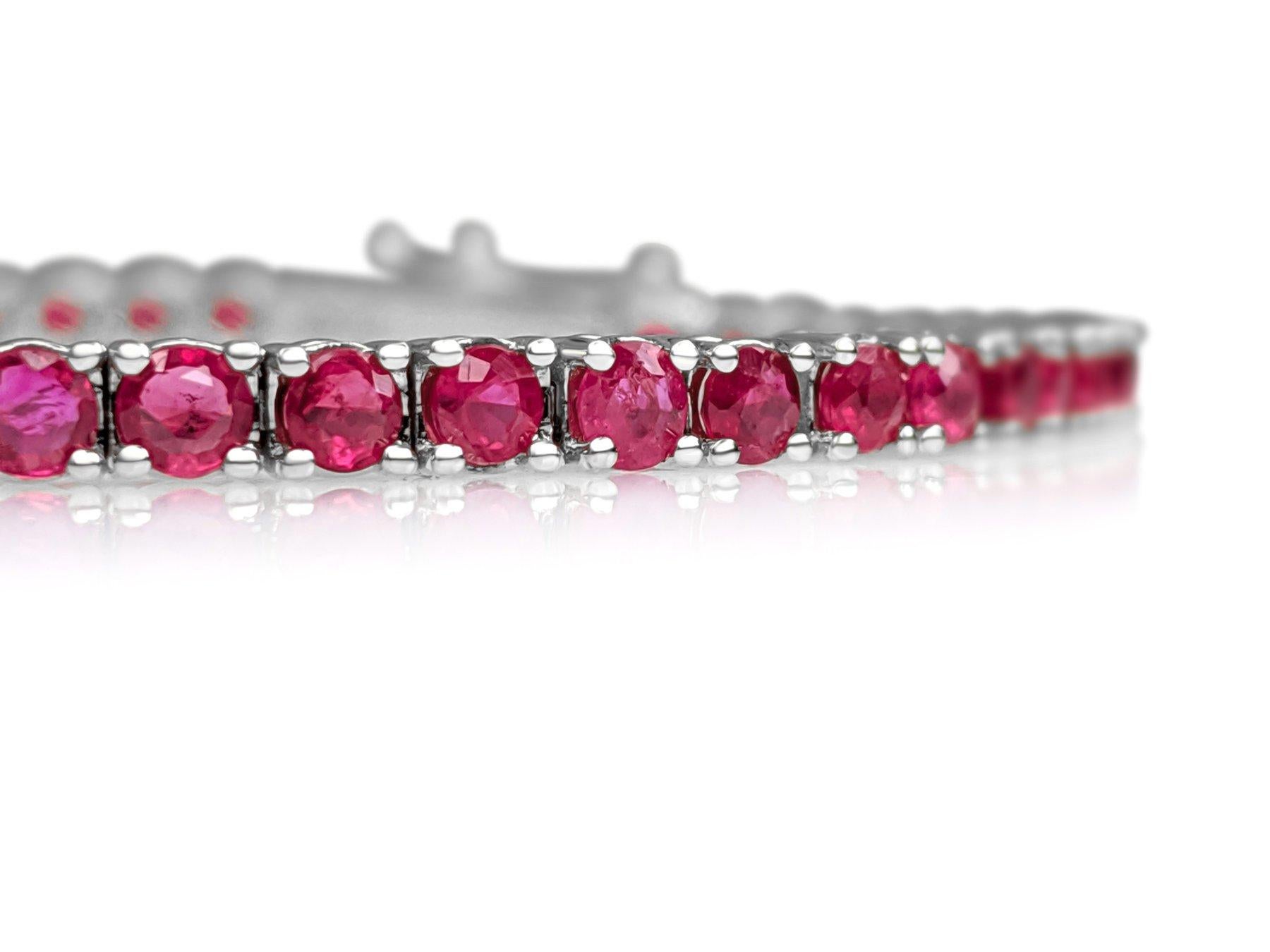 NO RESERVE! - 5.60Ct Natural Rubies Tennis Riviera - 14K White Gold Bracelet 2