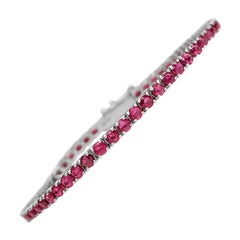 NO RESERVE! - 5.60Ct Natural Rubies Tennis Riviera - 14K White Gold Bracelet