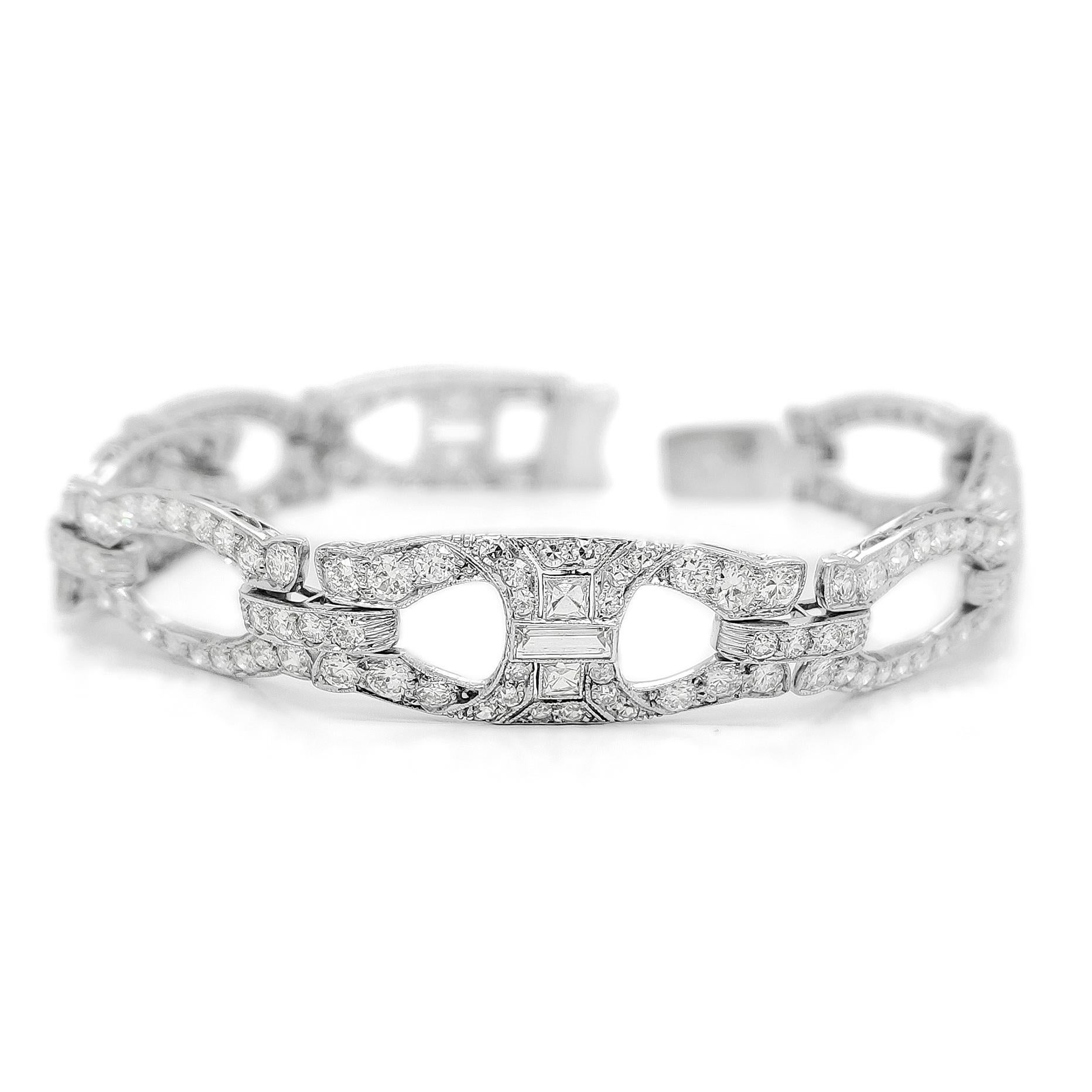 5,88 quilates de diamantes redondos naturales VVS - VS D-E Pulsera de oro de 18k Art Decó