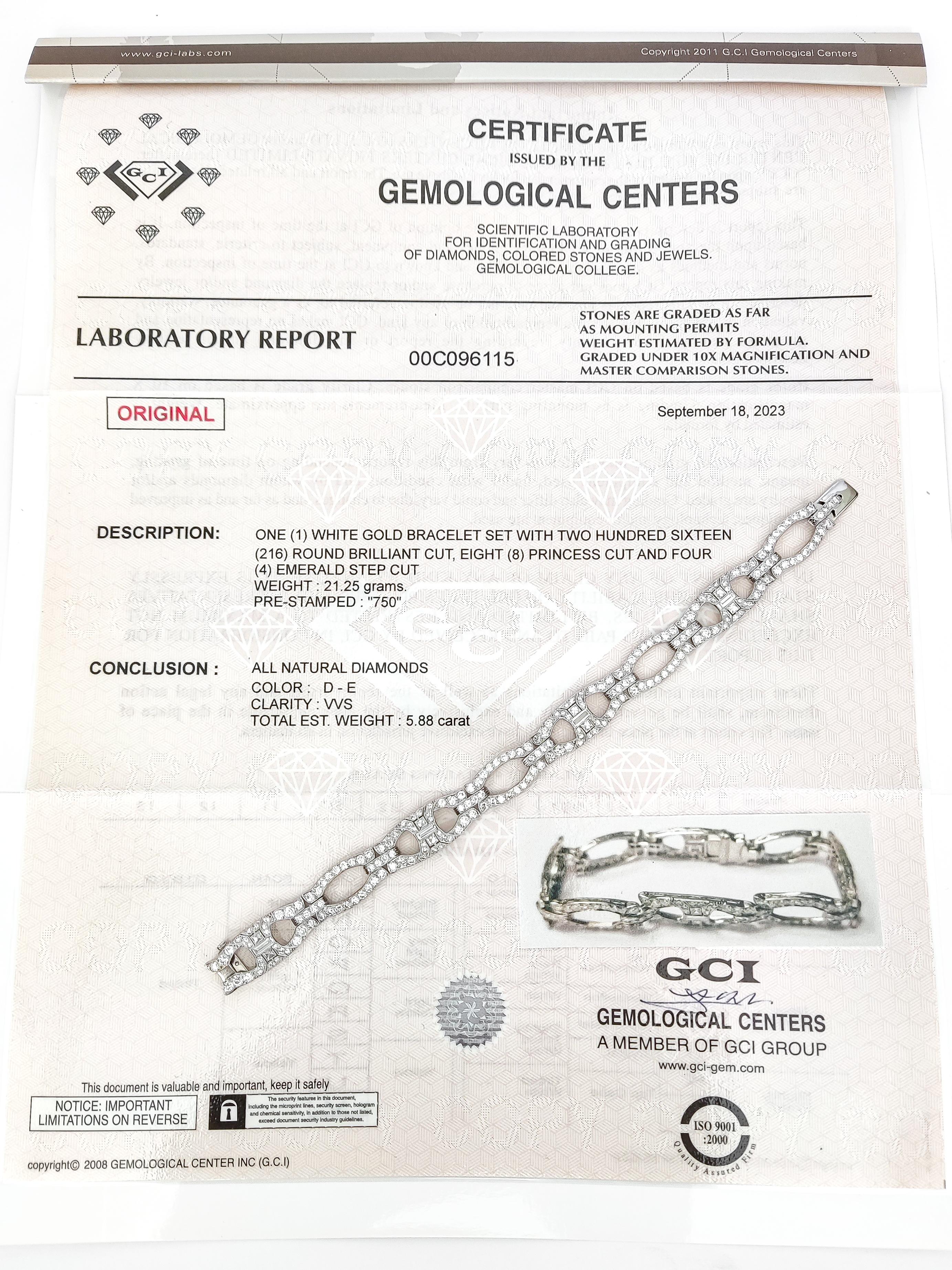 5,88 quilates de diamantes redondos naturales VVS - VS D-E Pulsera de oro de 18k 2