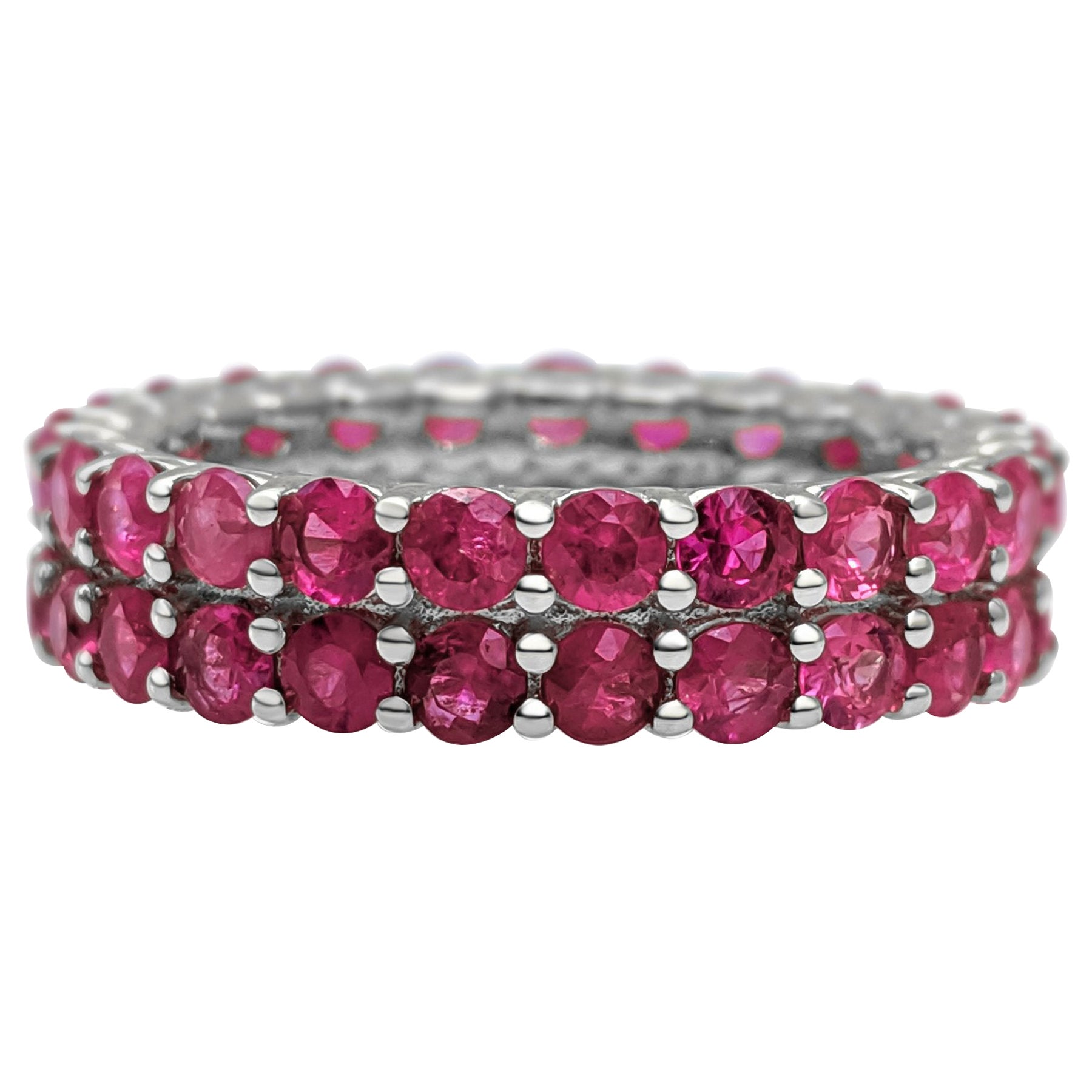 NO RESERVE! 6,01 Karat Burma Rubin Doppel-Eternity-Ring - 14K Weißgold