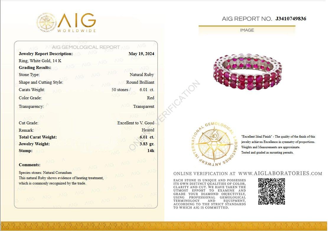 This ring is definitely a show stopper and will draw attention wherever you go! A great gift for yourself or your loved one - a heirloom piece to treasure forever!

Ring Size: 53.5 EU / 6 1/2 US / 13 IT

Center Natural Rubies:
Weight: 6.01 ct, 50
