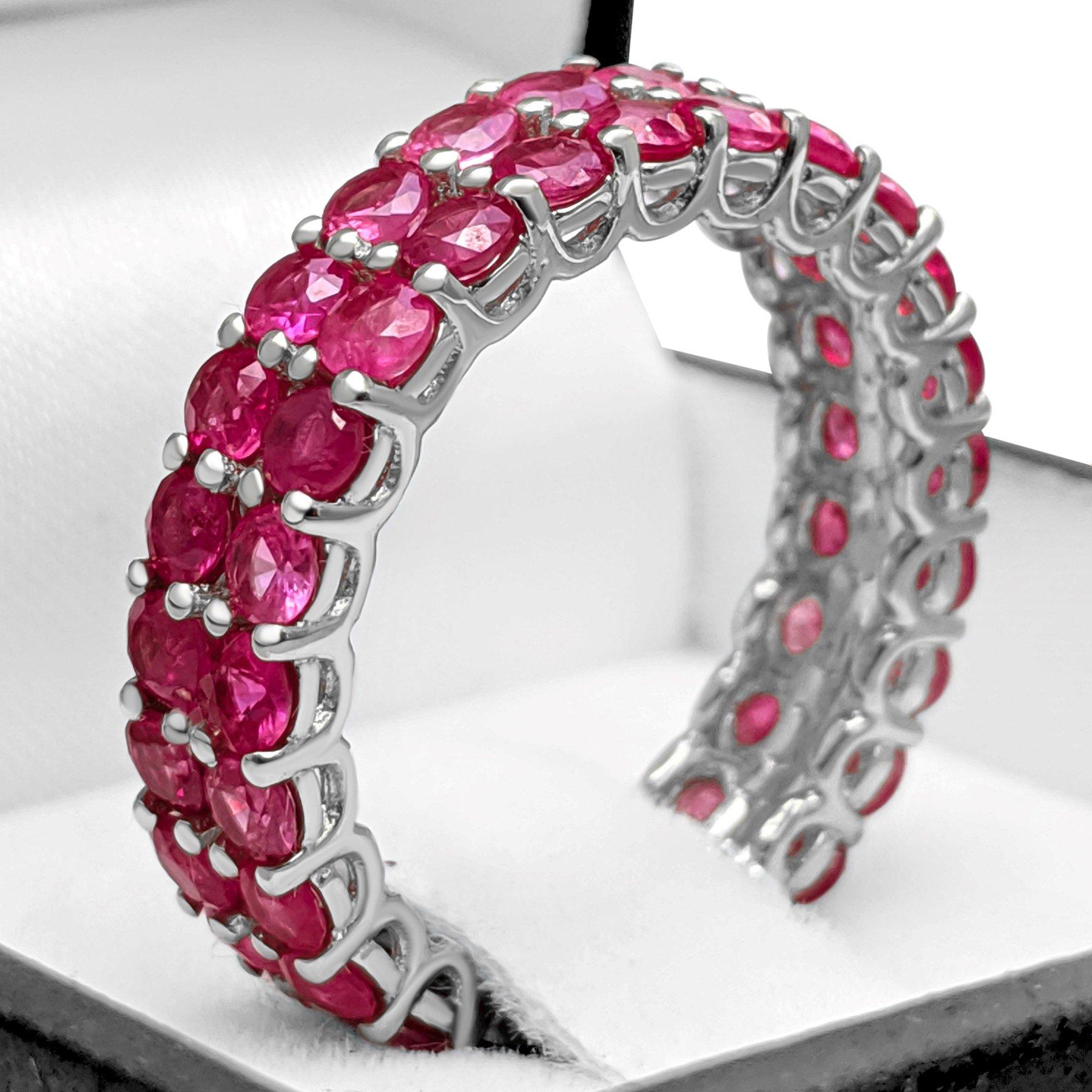 Art Deco NO RESERVE! 6.01 Carat Burma Ruby Double Eternity Band - 14K White Gold For Sale