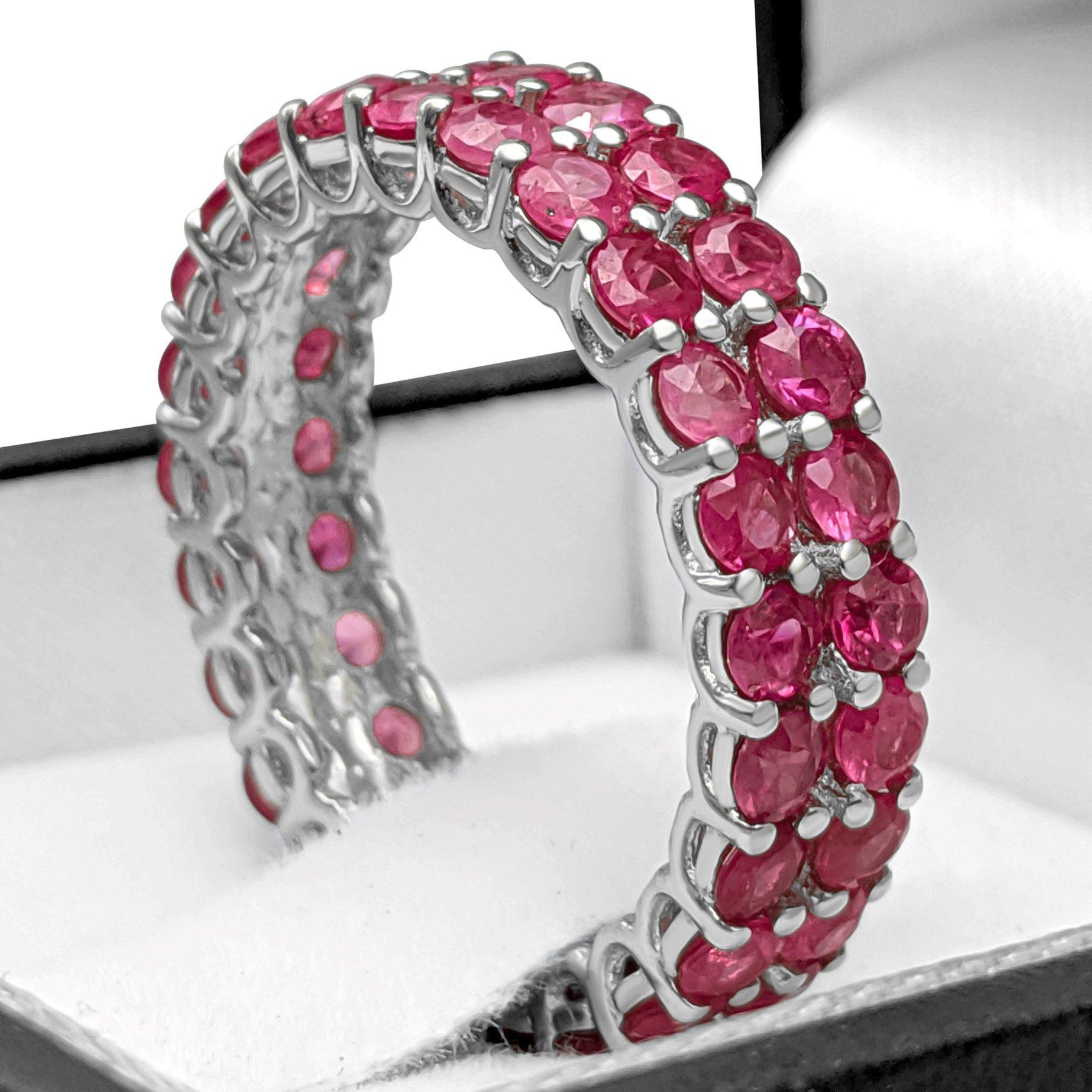 Oval Cut NO RESERVE! 6.01 Carat Burma Ruby Double Eternity Band - 14K White Gold For Sale