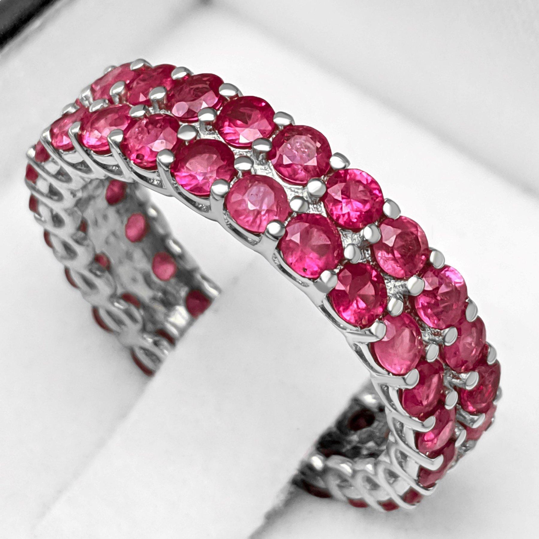 NO RESERVE! 6.01 Carat Burma Ruby Double Eternity Band - 14K White Gold In New Condition For Sale In Ramat Gan, IL