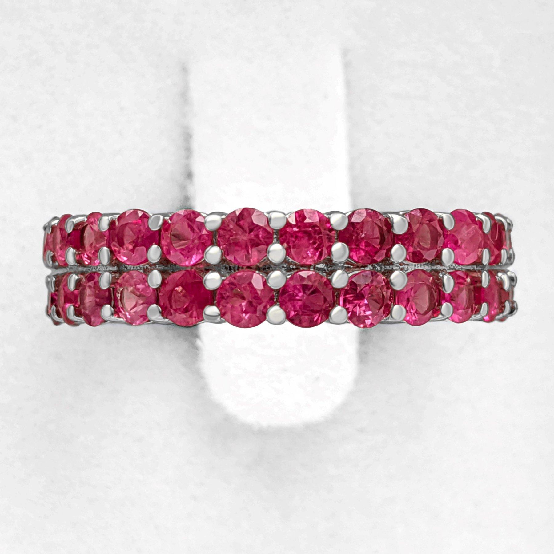 Women's NO RESERVE! 6.01 Carat Burma Ruby Double Eternity Band - 14K White Gold For Sale