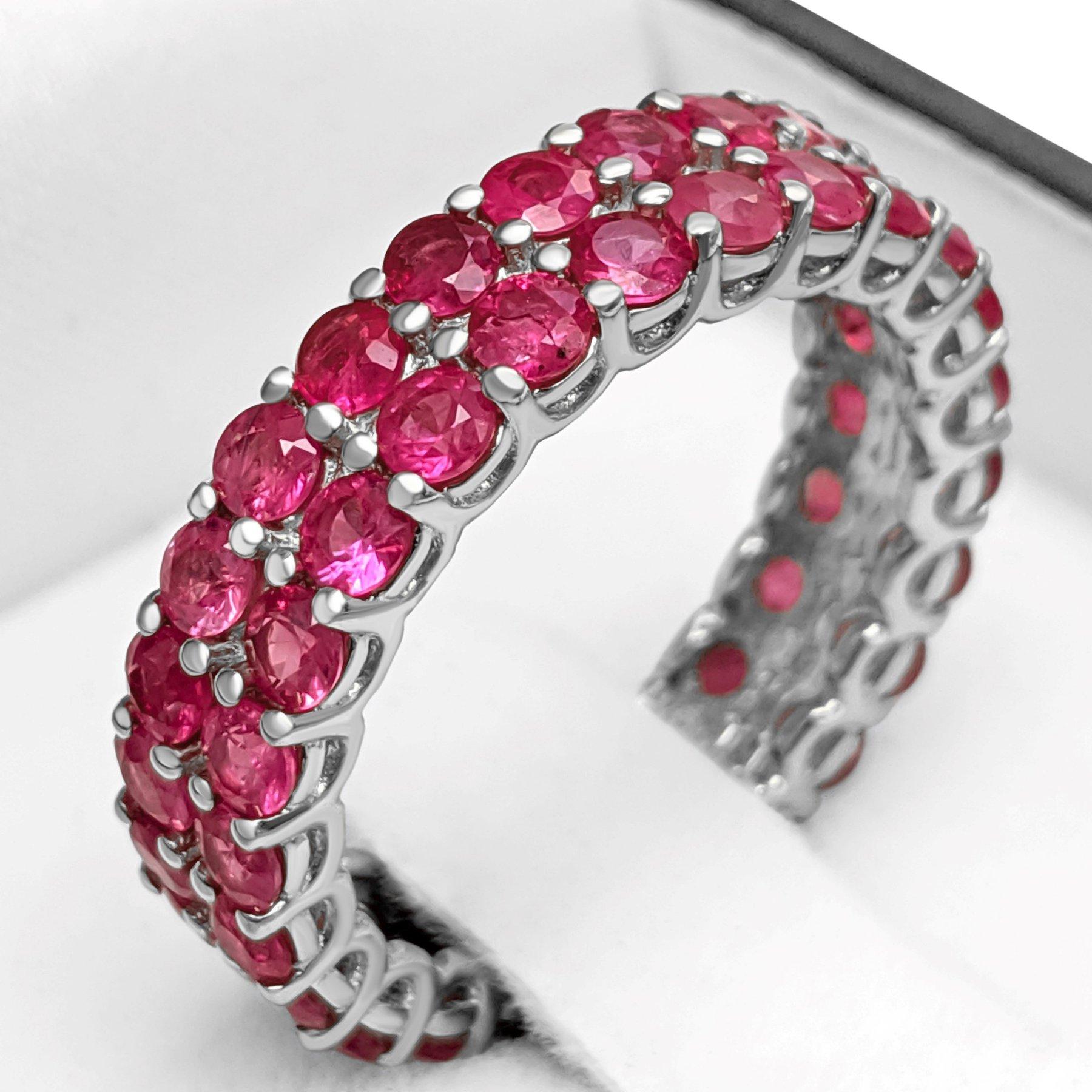 NO RESERVE! 6.01 Carat Burma Ruby Double Eternity Band - 14K White Gold For Sale 1