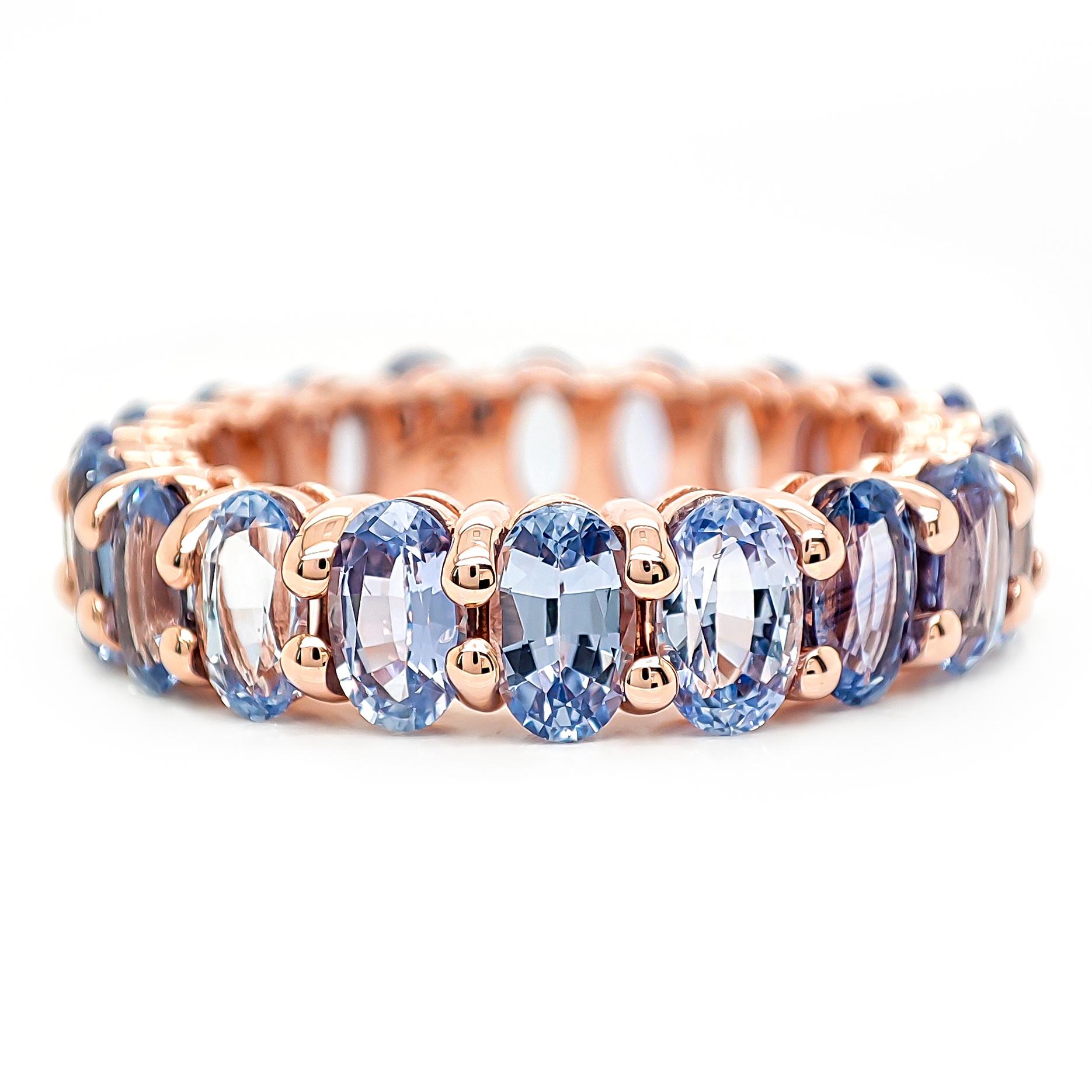 PARA COMPRADORES DE EE.UU. SIN IVA

Sumérgete en un mundo de encanto con este anillo de eternidad de oro rosa de 14 quilates con un deslumbrante conjunto de 20 tanzanitas que suman un total de 6,03 quilates. La tanzanita azul, crea un cautivador