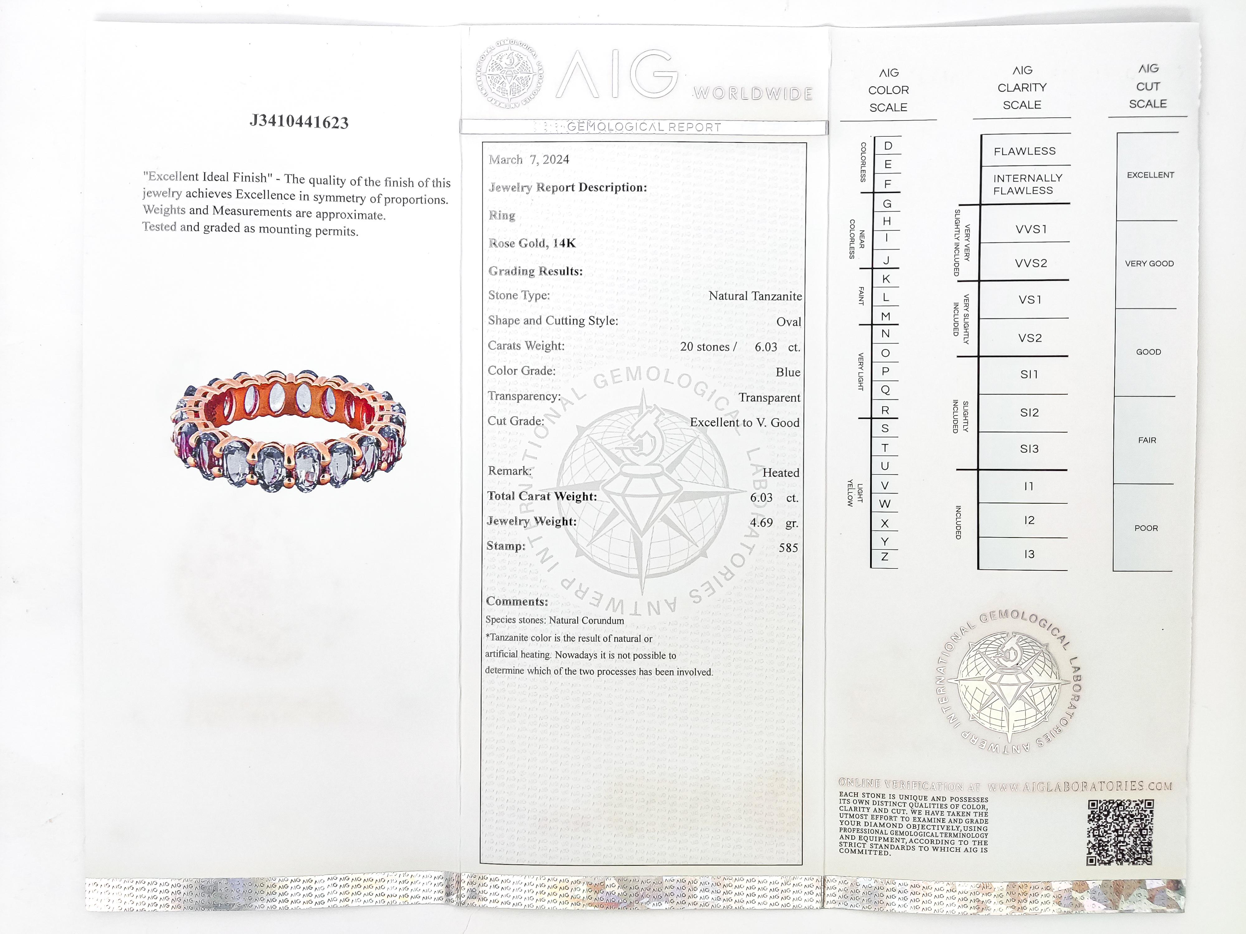 Anillo de eternidad de tanzanita natural de 6,03 quilates y oro rosa de 14 quilates en venta 3