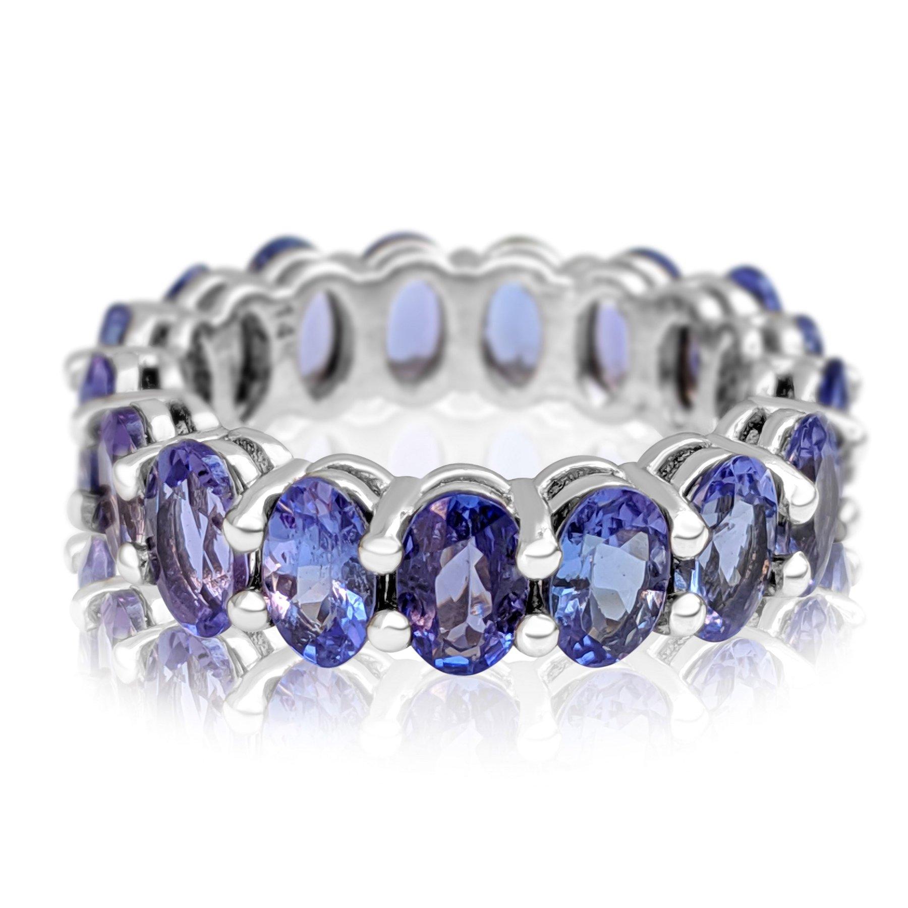 Women's NO RESERVE! 6.37 Carat Tanzanite Eternity Band - 14 kt. White Gold - Ring For Sale