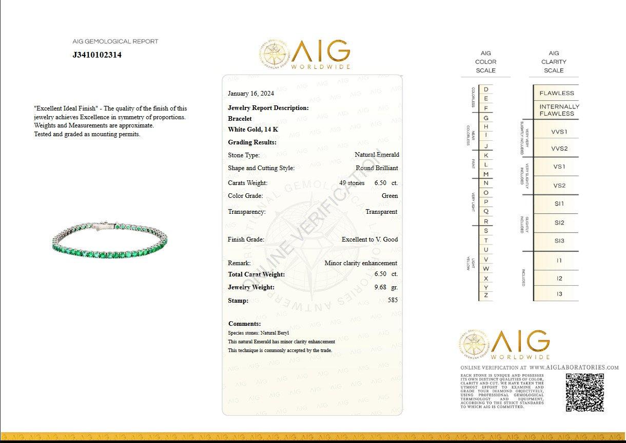 The bracelet will stand out in any occasion and is a wonderful gift for yourself or your loved one.

Center Natural Emerald:
Weight: 6.50 carat, 49 stones
Color: Green
Shape: Round Brilliant

Item ships from Israeli Diamonds Exchange, customers are