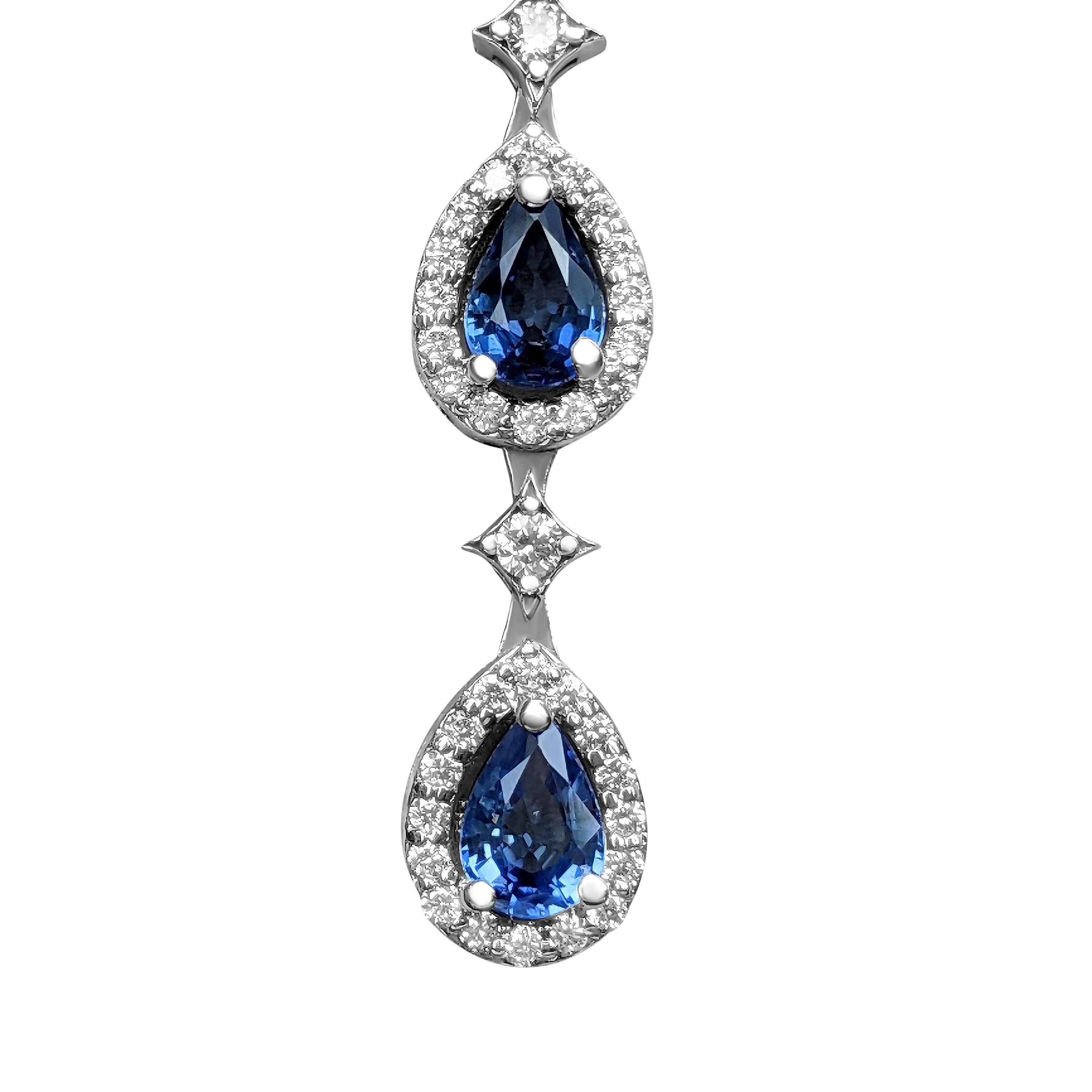 Art Deco No Reserve, 7.47ct Blue Sapphires & 1.55cttw Diamonds, 14k White Gold Necklace