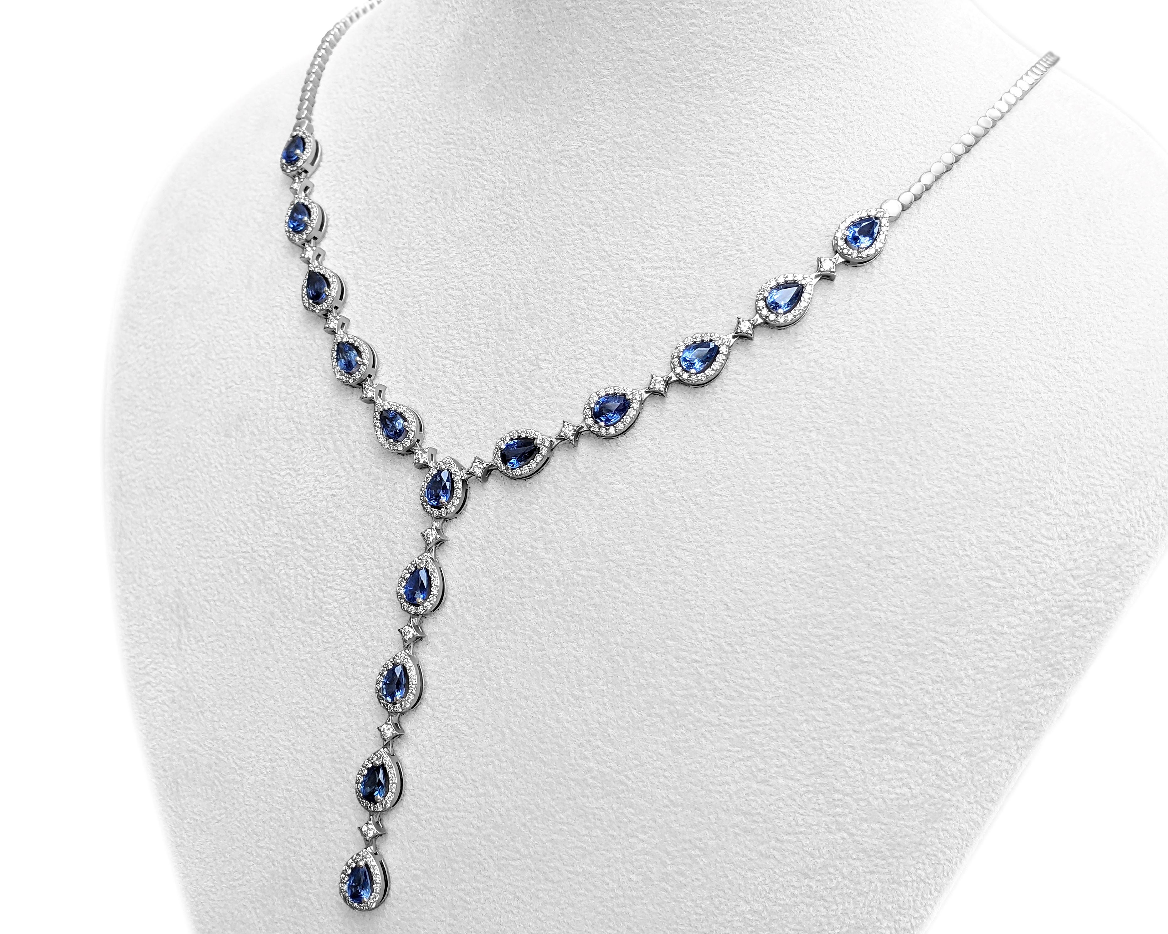 Women's No Reserve, 7.47ct Blue Sapphires & 1.55cttw Diamonds, 14k White Gold Necklace For Sale