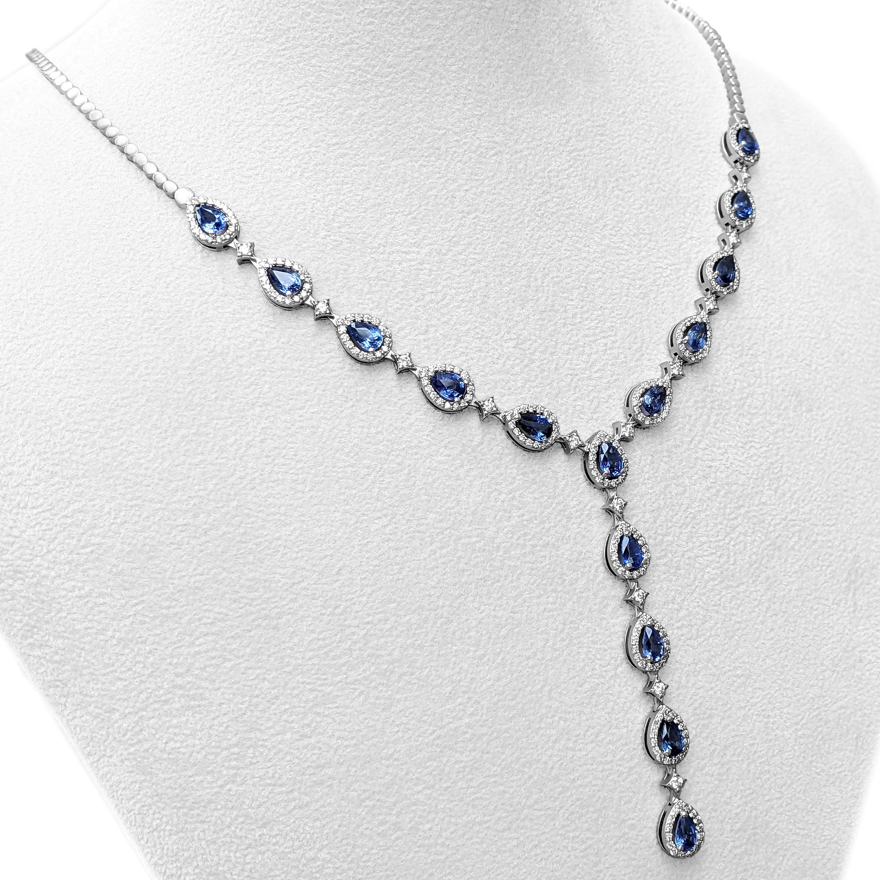 No Reserve, 7.47ct Blue Sapphires & 1.55cttw Diamonds, 14k White Gold Necklace For Sale 2