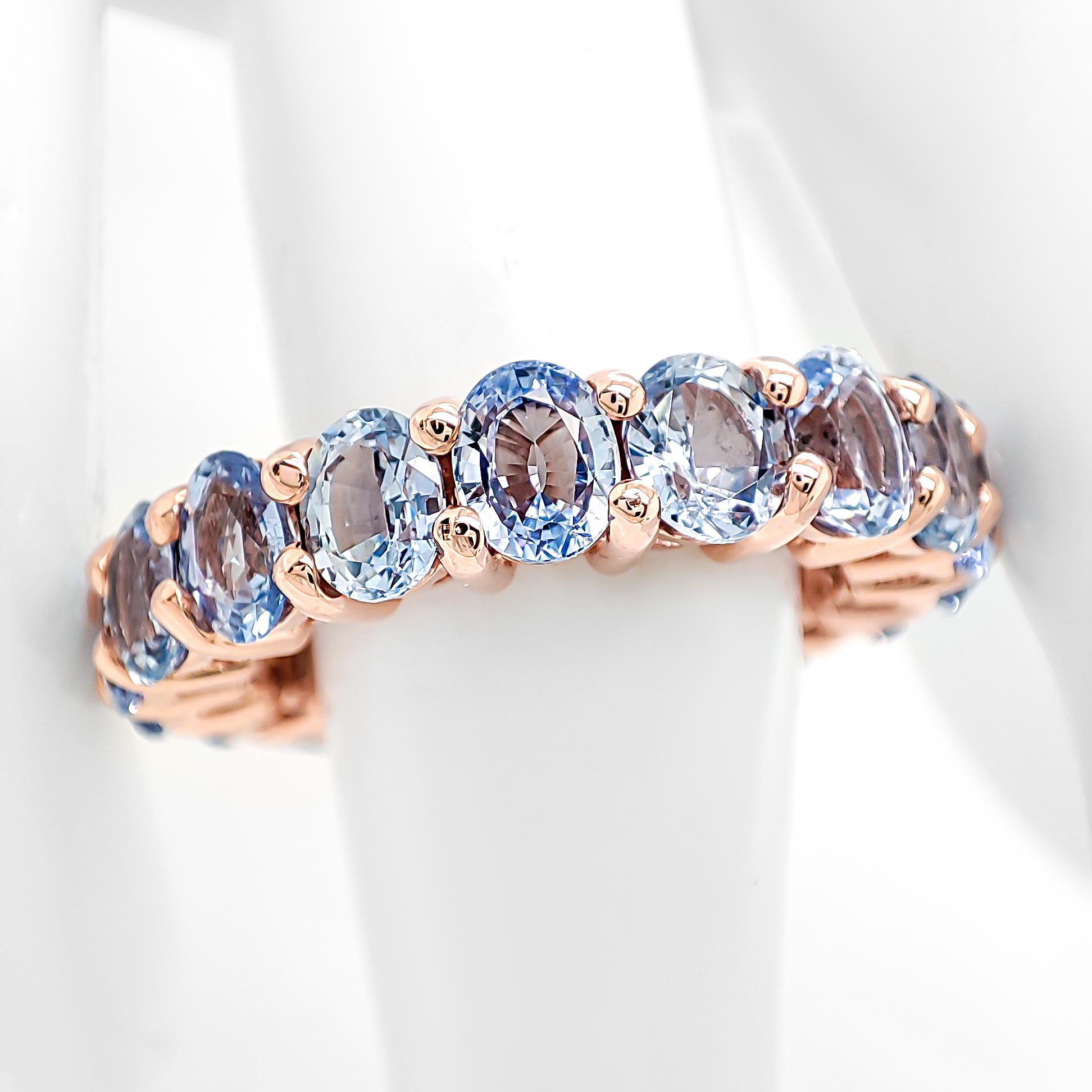 IGI Certified 8.00 Carat Natural Sapphire Eternity Ring 14K Rose Gold In New Condition In Ramat Gan, IL