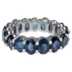 PAS DE RÉSERVE ! 9.12 Carat Sapphire Eternity Band - 14K White Gold Ring